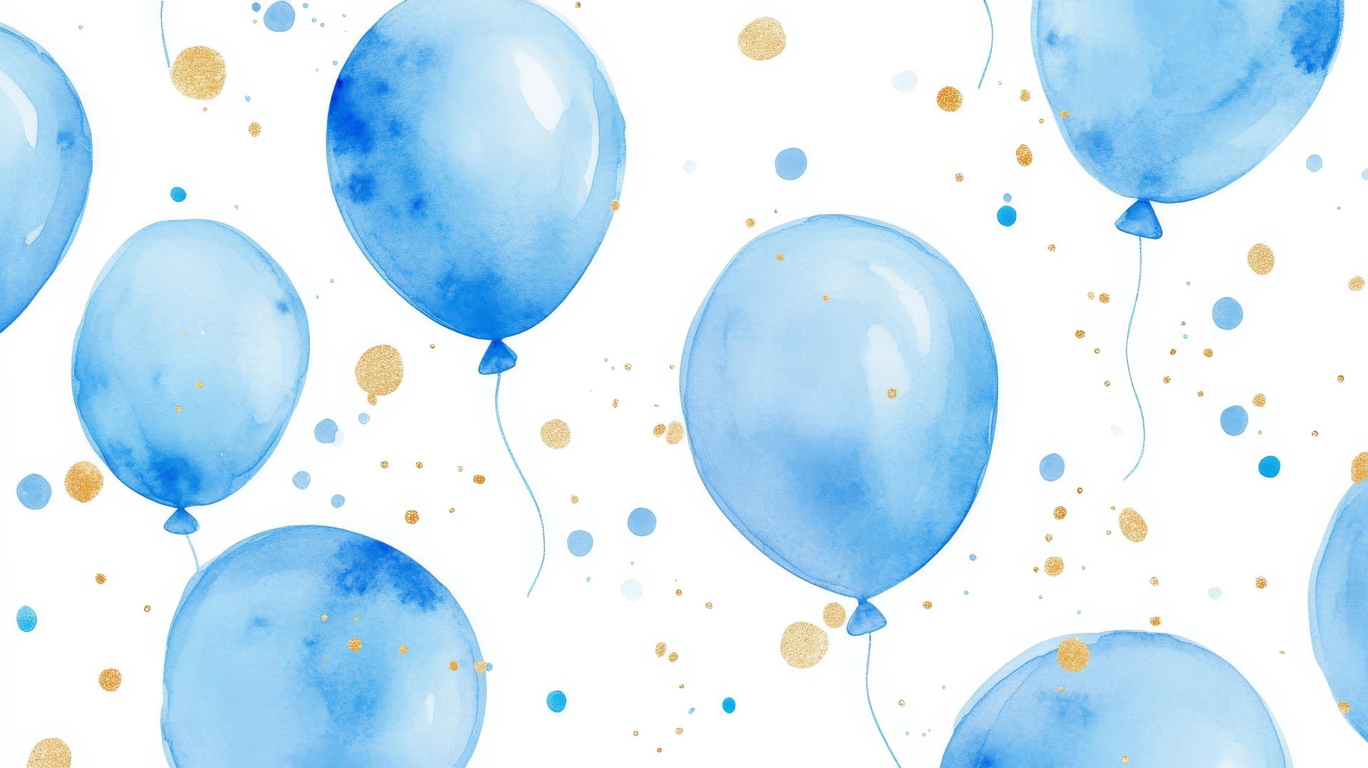 preppy blue wallpaper with pastel balloons and gold and silver confetti