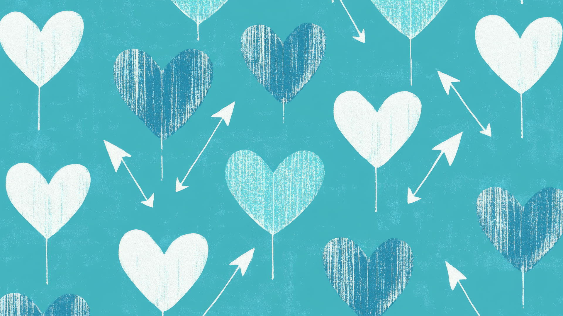 preppy blue wallpaper with pixelated blue hearts and white arrows on a bright teal background