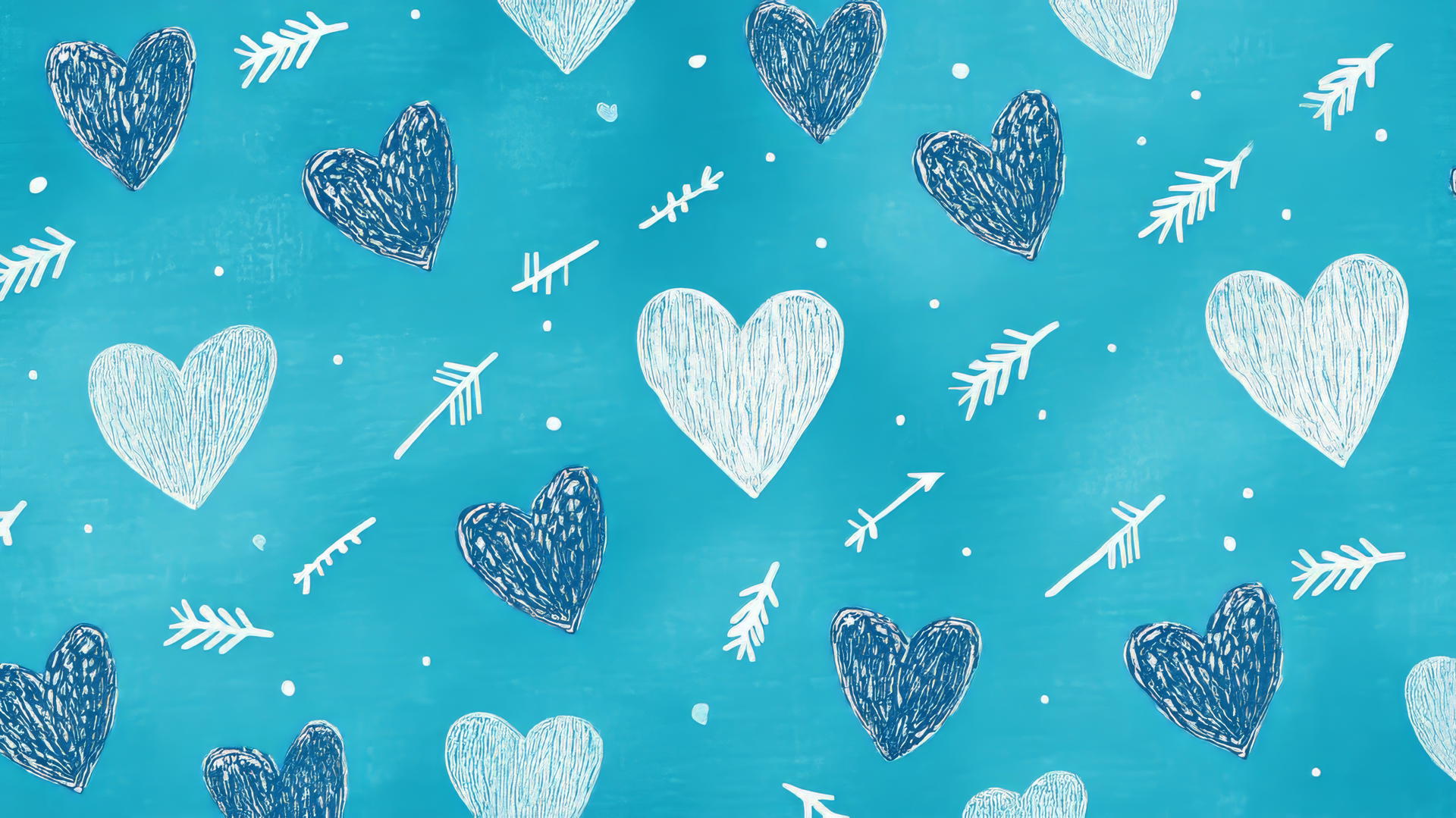 Preppy blue wallpaper with pixelated hearts and arrows