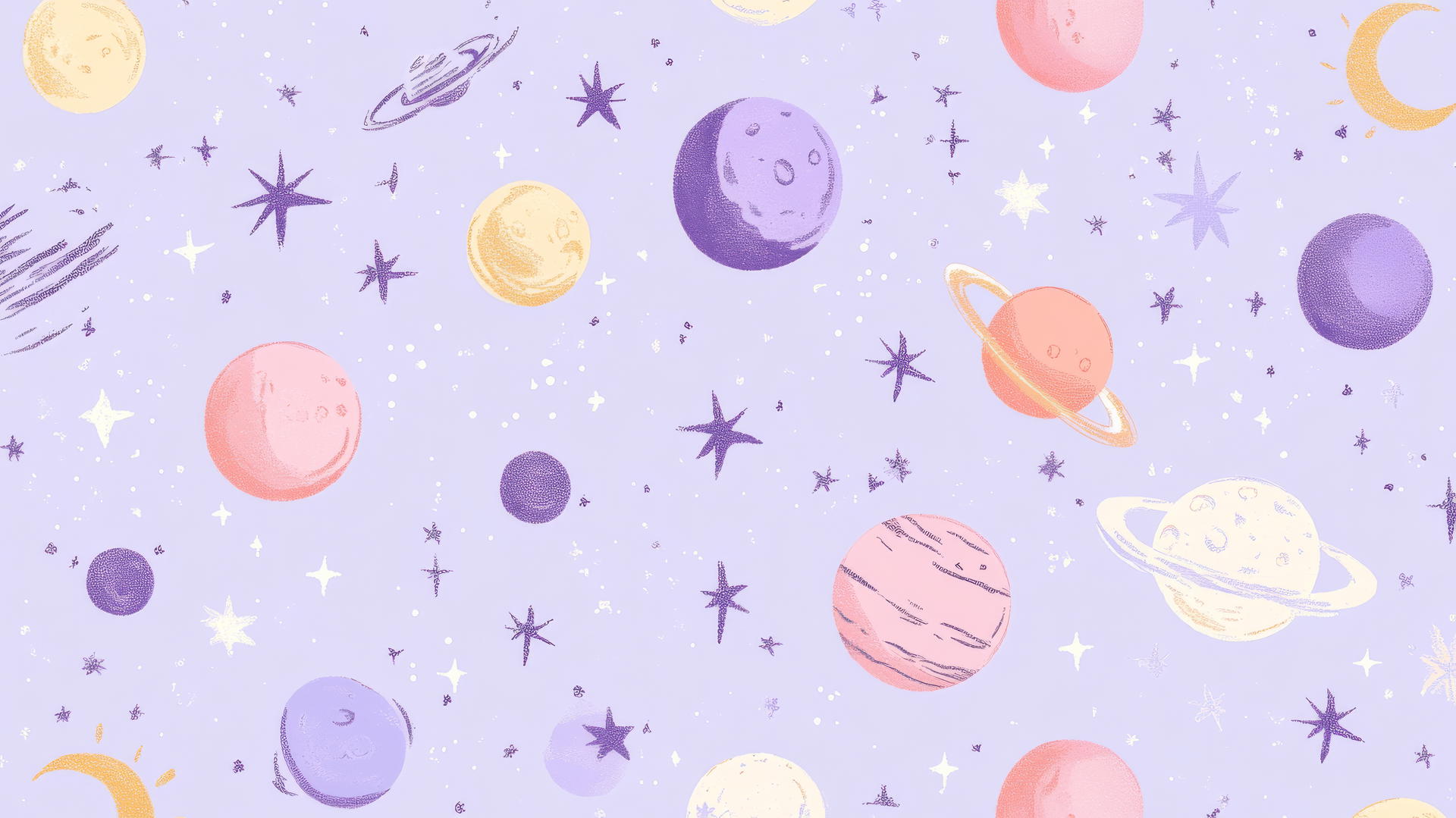 cute aesthetic wallpapers with hand-drawn celestial elements on lavender background