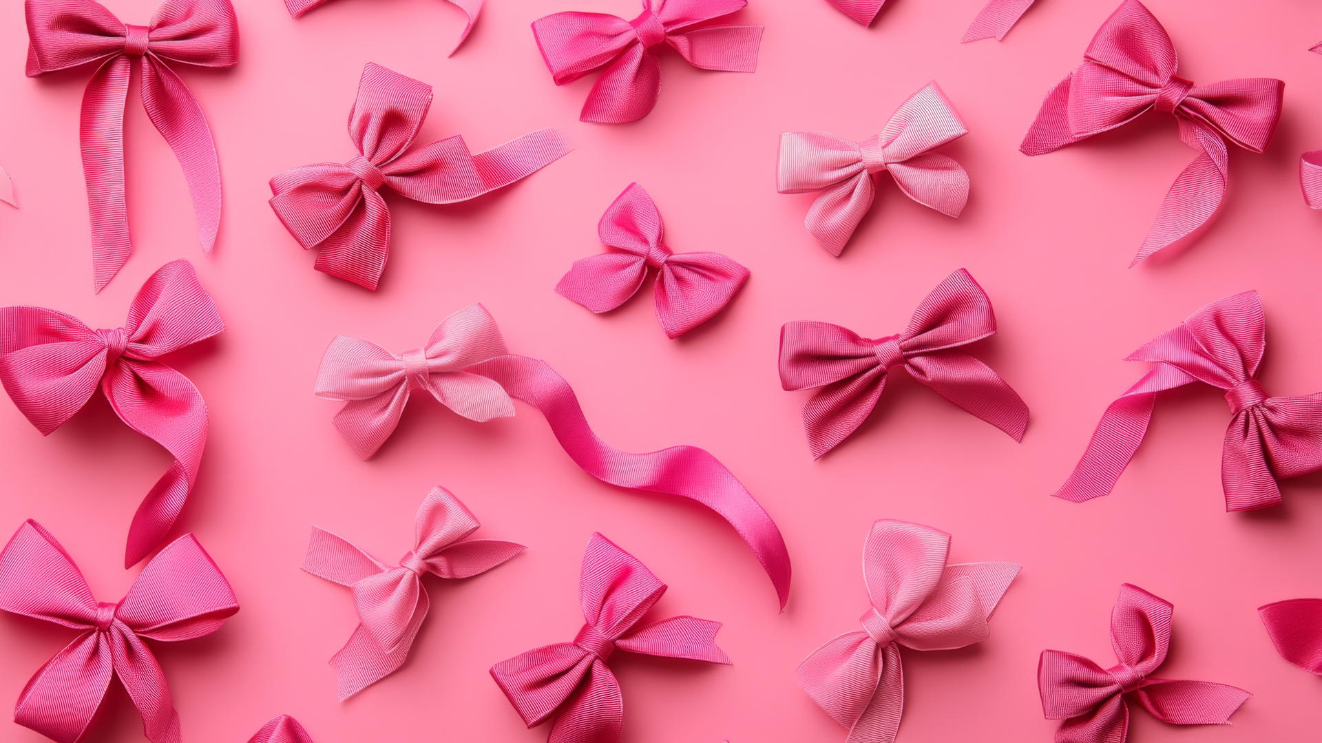 cute hot pink wallpaper with cartoon-style bows and ribbons