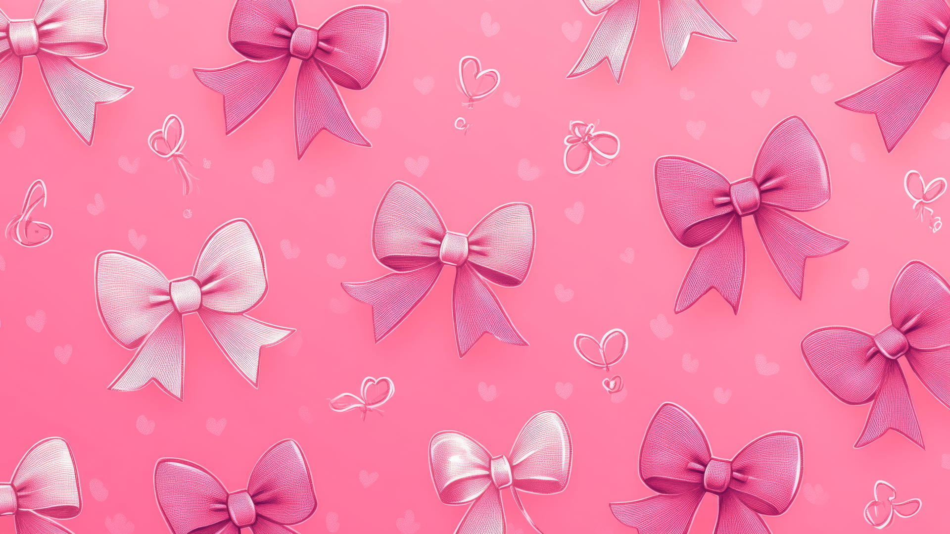 cute hot pink wallpaper with cartoon-style bows and ribbons