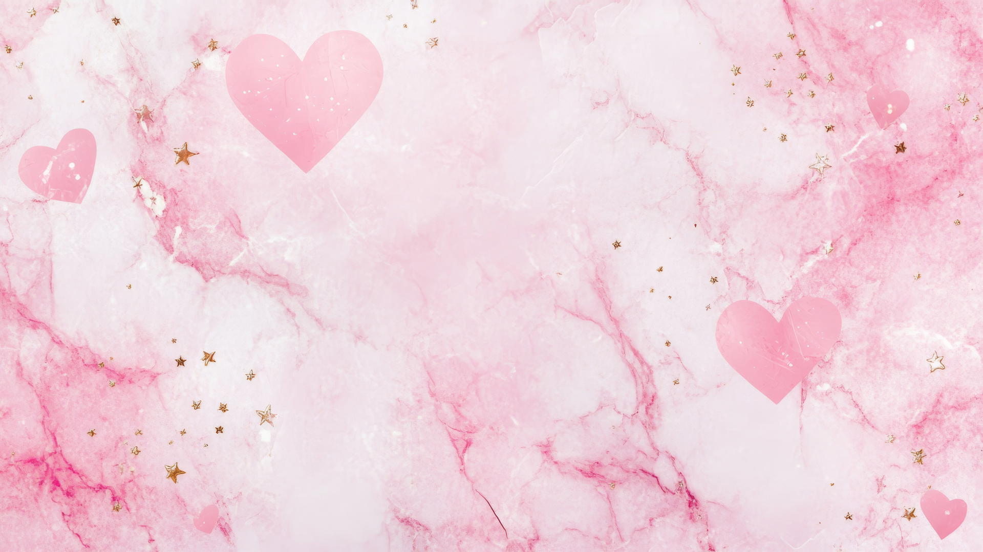 cute pink aesthetic wallpaper with gentle marble texture, hearts, and stars
