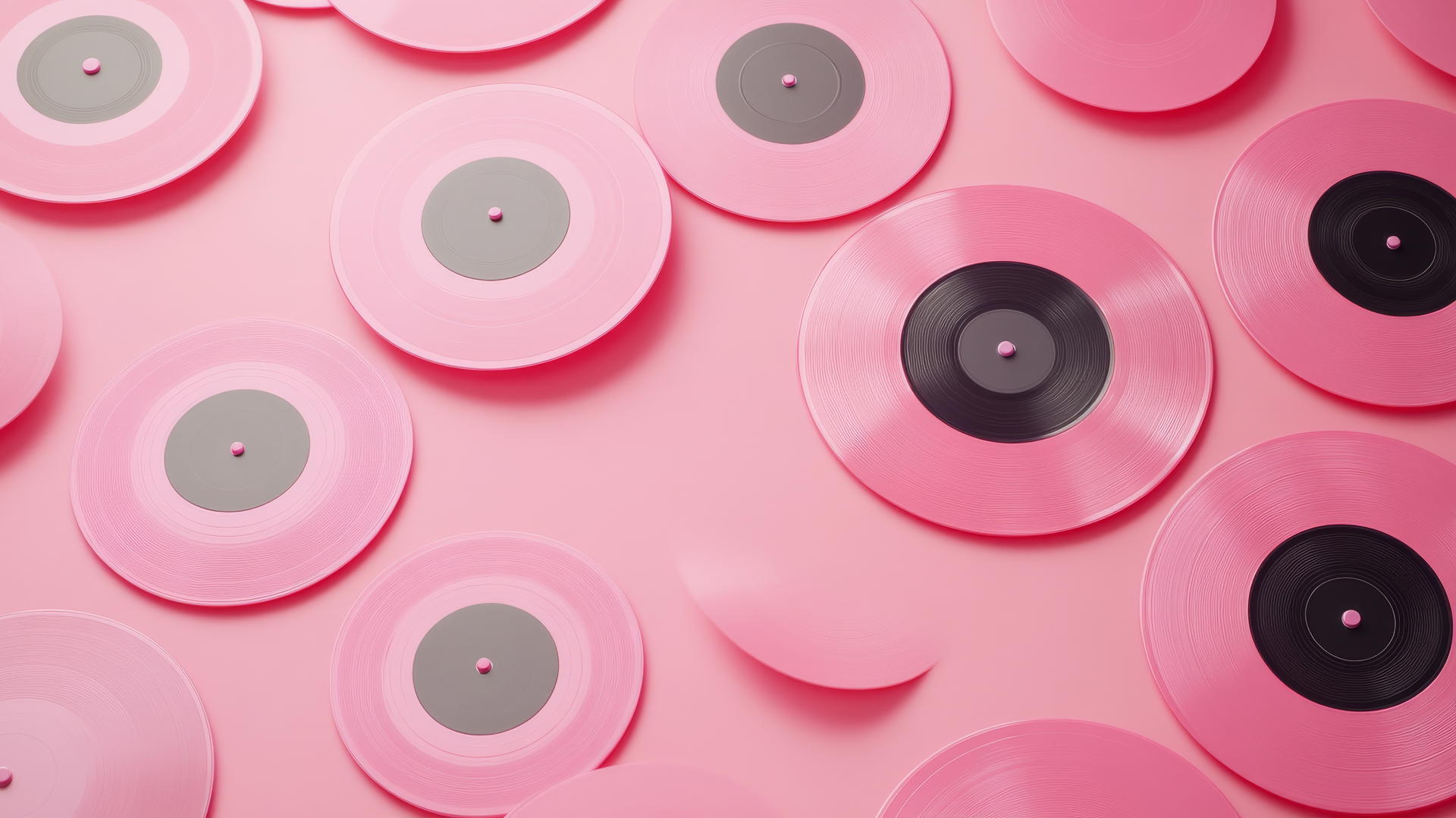 pink wallpaper aesthetic with pink vinyl records on vintage pink background