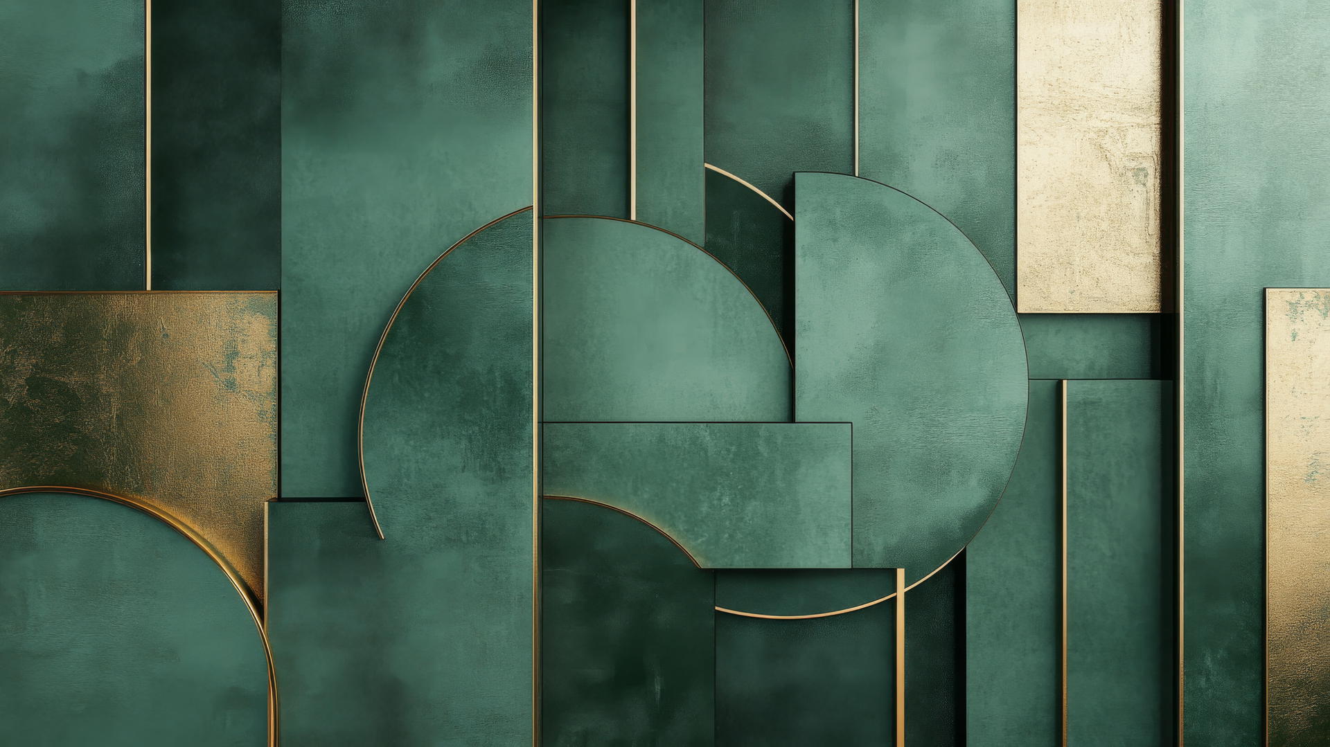 aesthetic green wallpaper with geometric shapes and gold accents