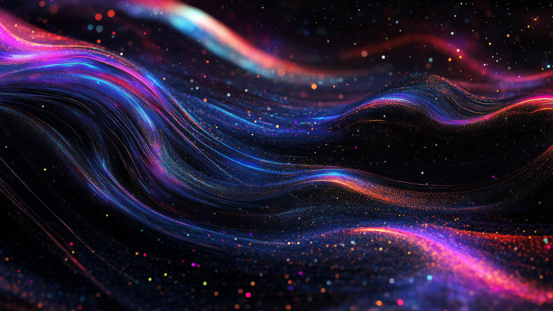 Y2K wallpaper black with swirling holographic lines and neon gradients