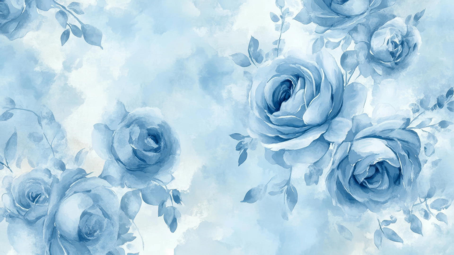 blue floral wallpaper with watercolor blue roses and delicate petals