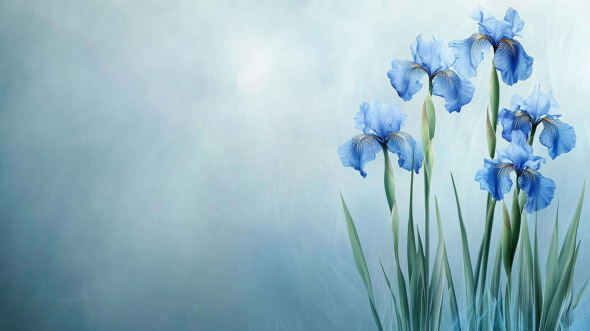 Blue flower wallpaper featuring tall iris flowers against a soft blue background