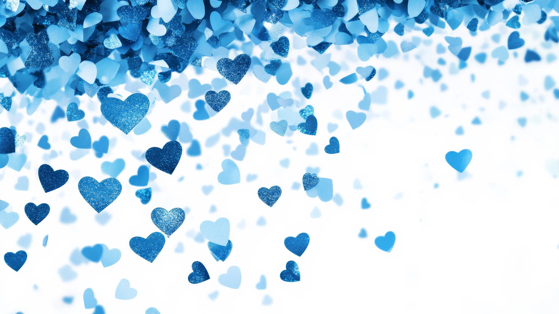 blue heart wallpaper with heart confetti explosion on white background
