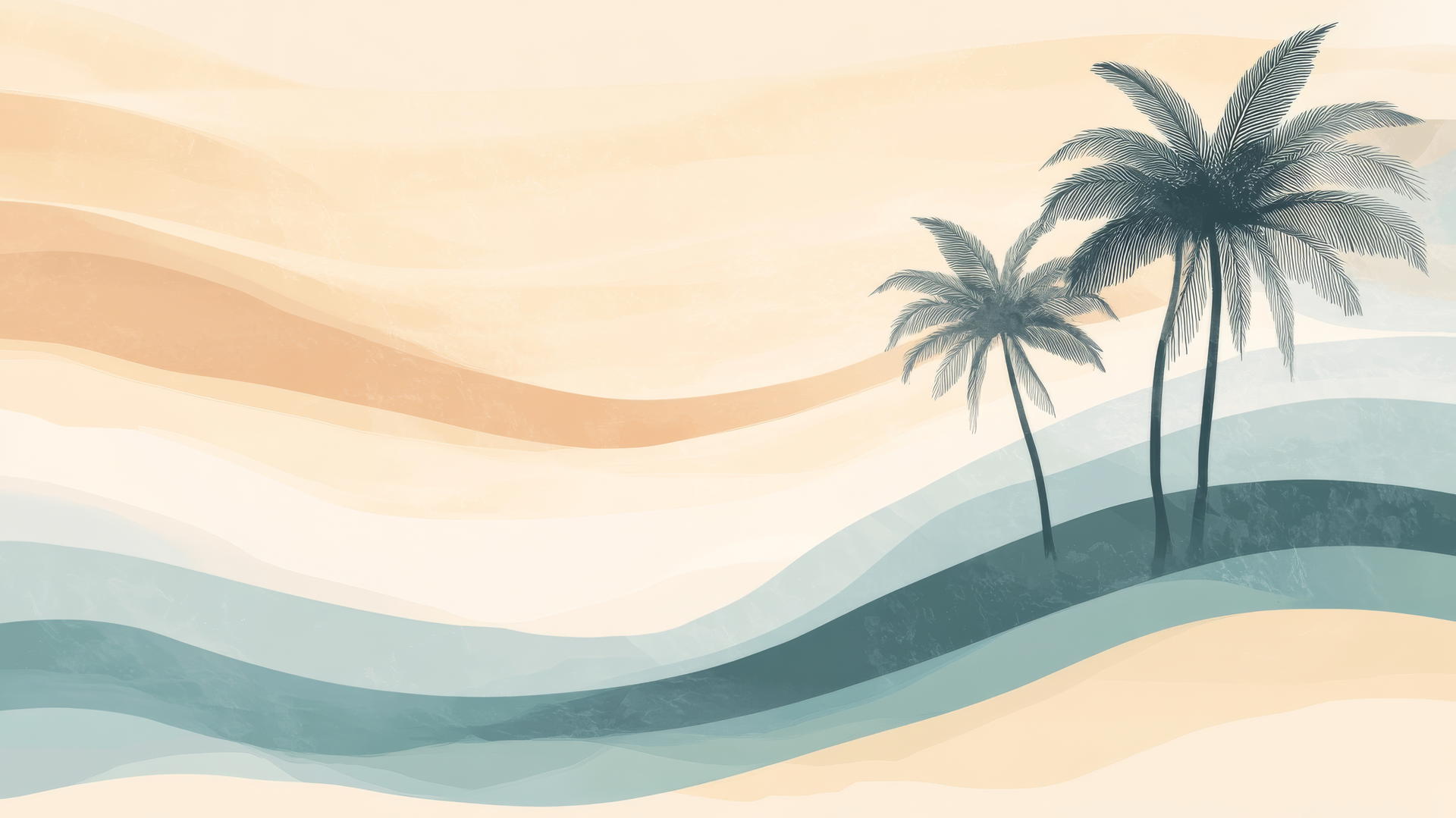 minimalist beach themed wallpaper with soft colors, stylized palm trees, and abstract ocean waves