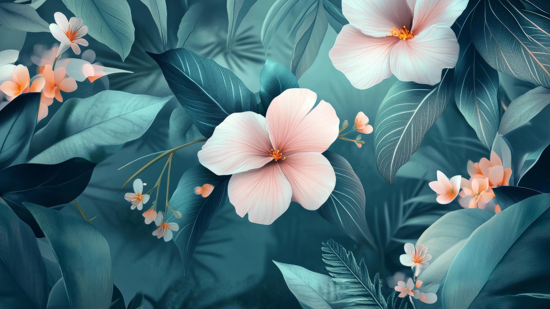 spring wallpaper with large floral elements and subtle geometric patterns