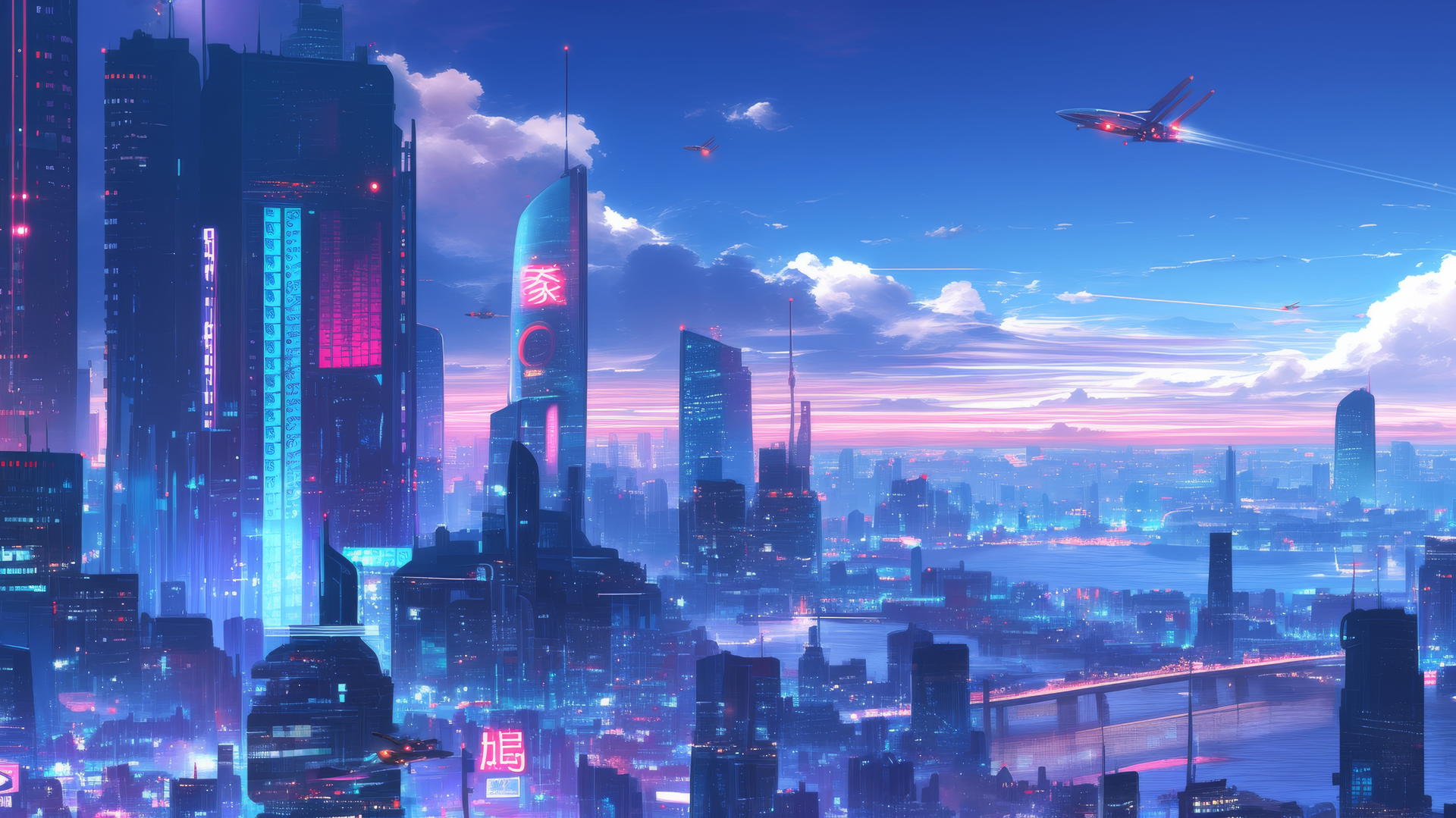 cool wallpapers 4k of a futuristic city skyline with neon lights