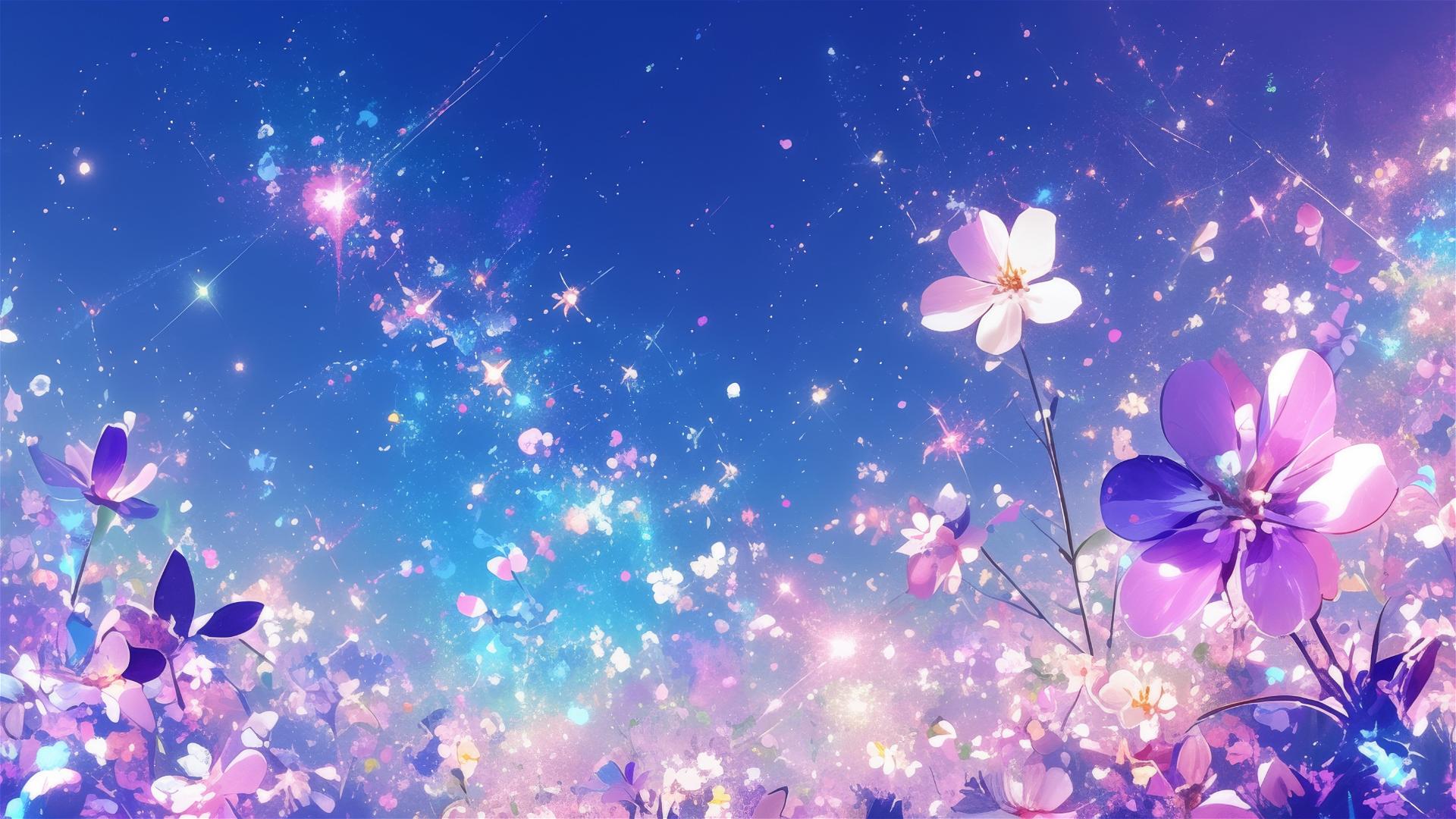Glowing flowers as stars in a night galaxy