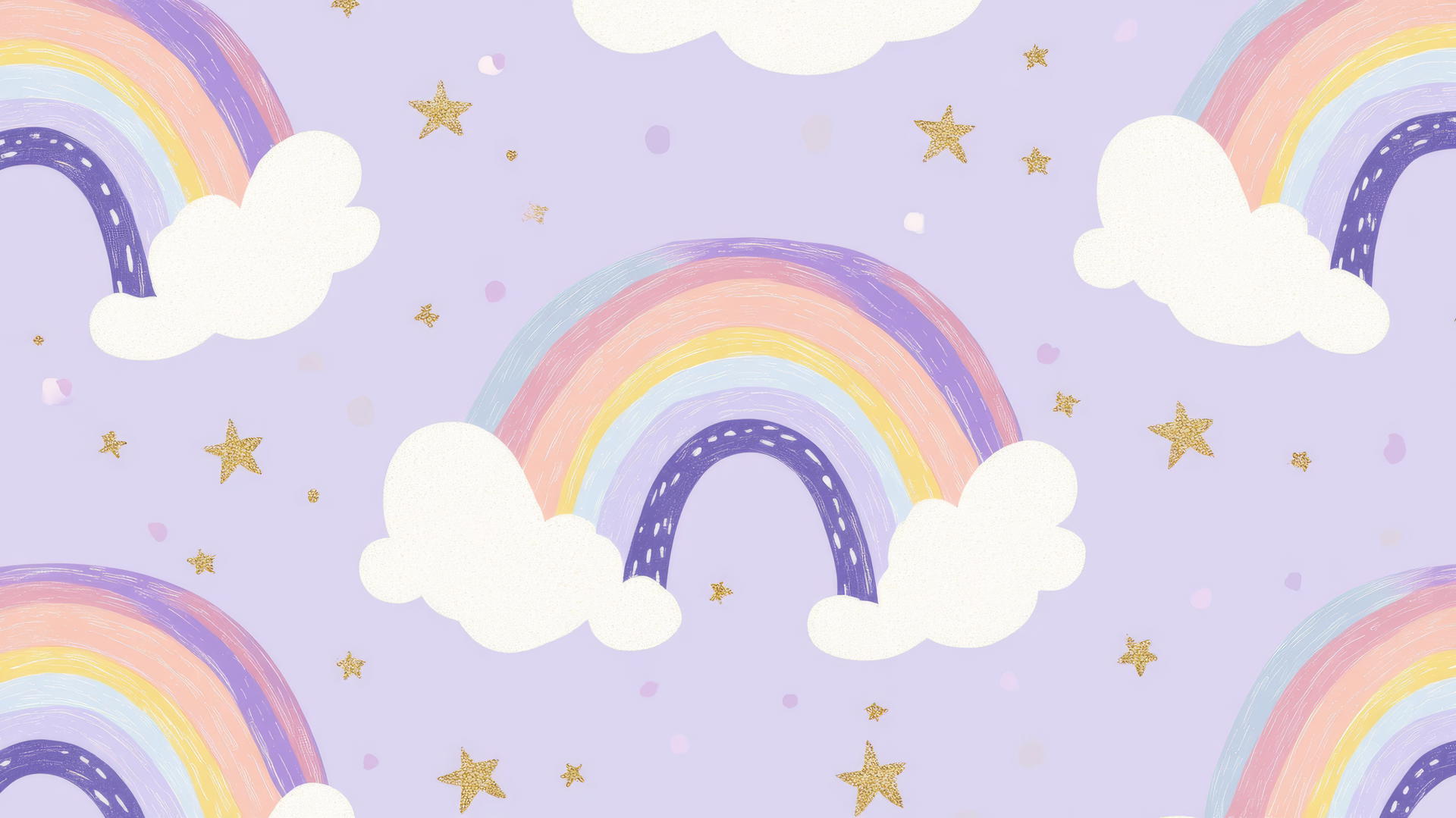 Preppy wallpaper purple with pastel rainbows and golden stars