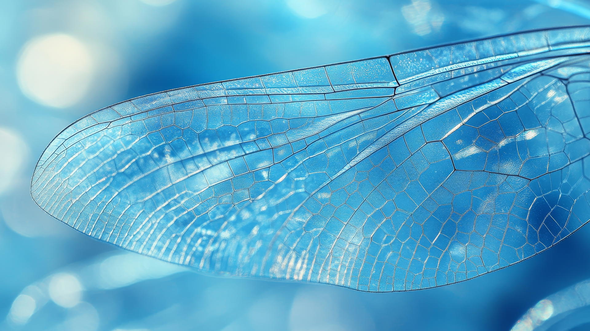 wallpaper blue with close-up of ethereal dragonfly wings in translucent shades.