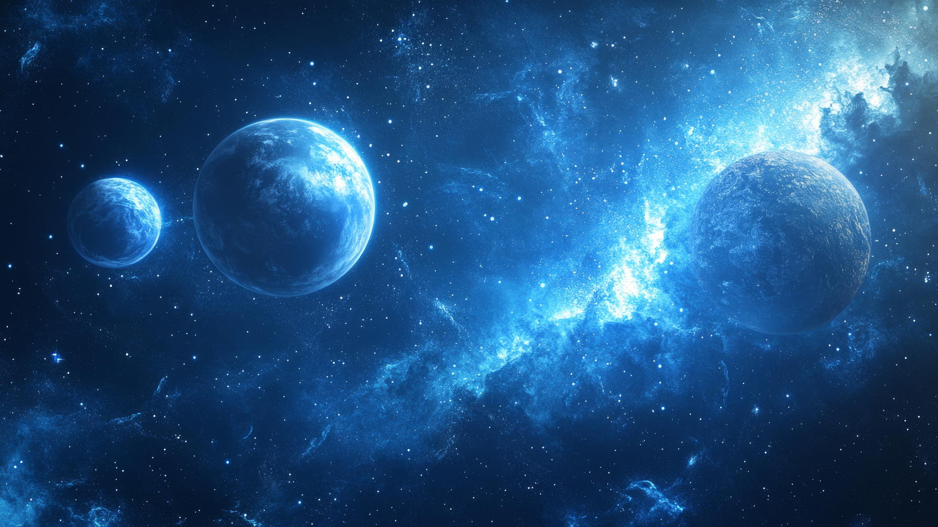 Wallpaper blue with celestial tapestry of planets, stars, and constellations