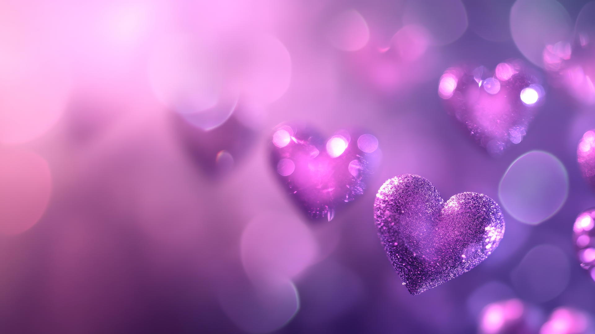 A glittering purple heart wallpaper with sparkling hearts and soft gradient background.