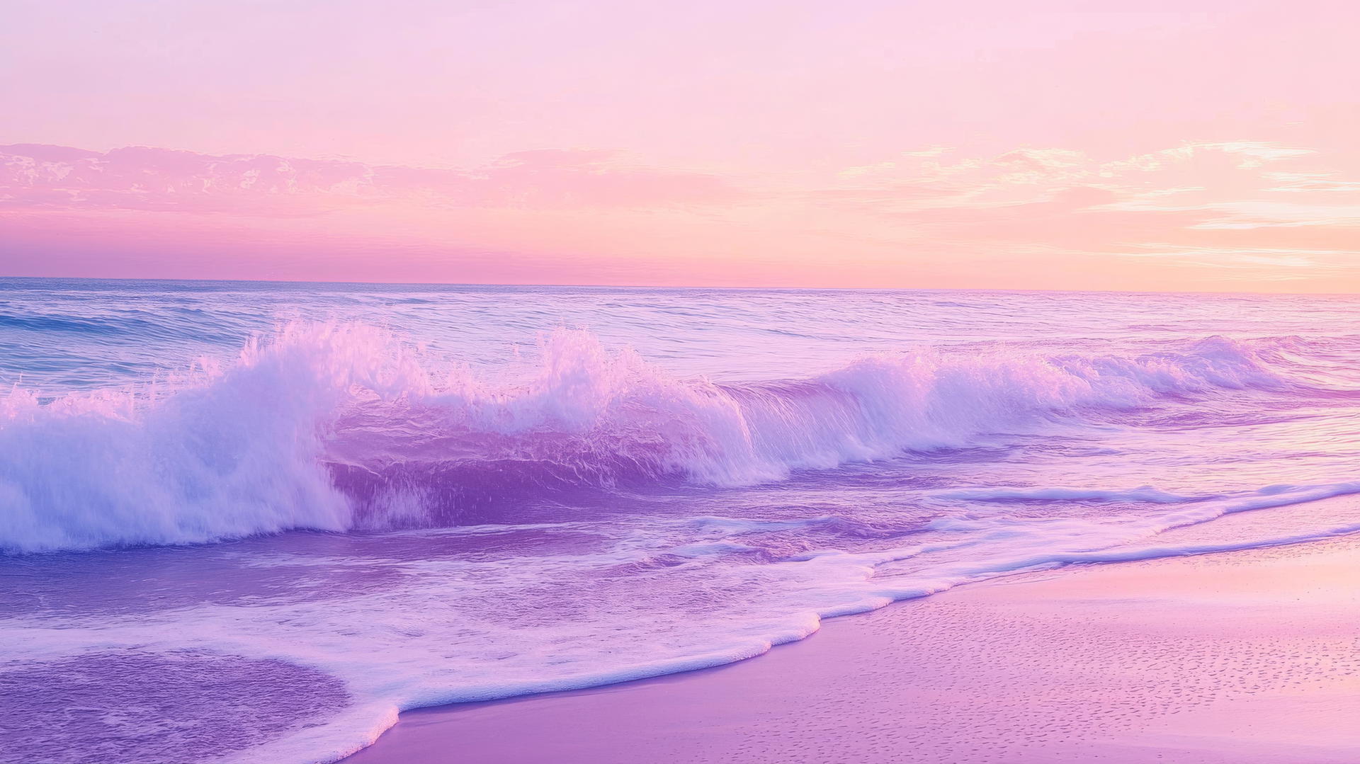 aesthetic purple wallpaper featuring soft waves and pastel beach at sunset