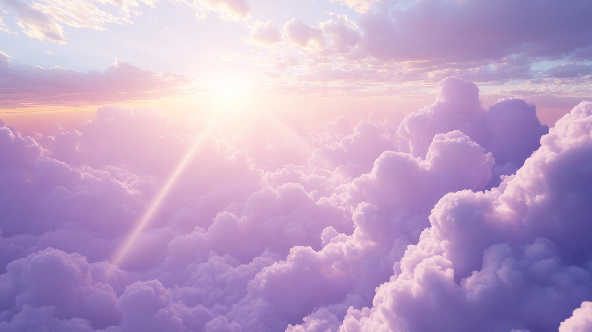 light purple wallpaper with delicate clouds and sunlight beams