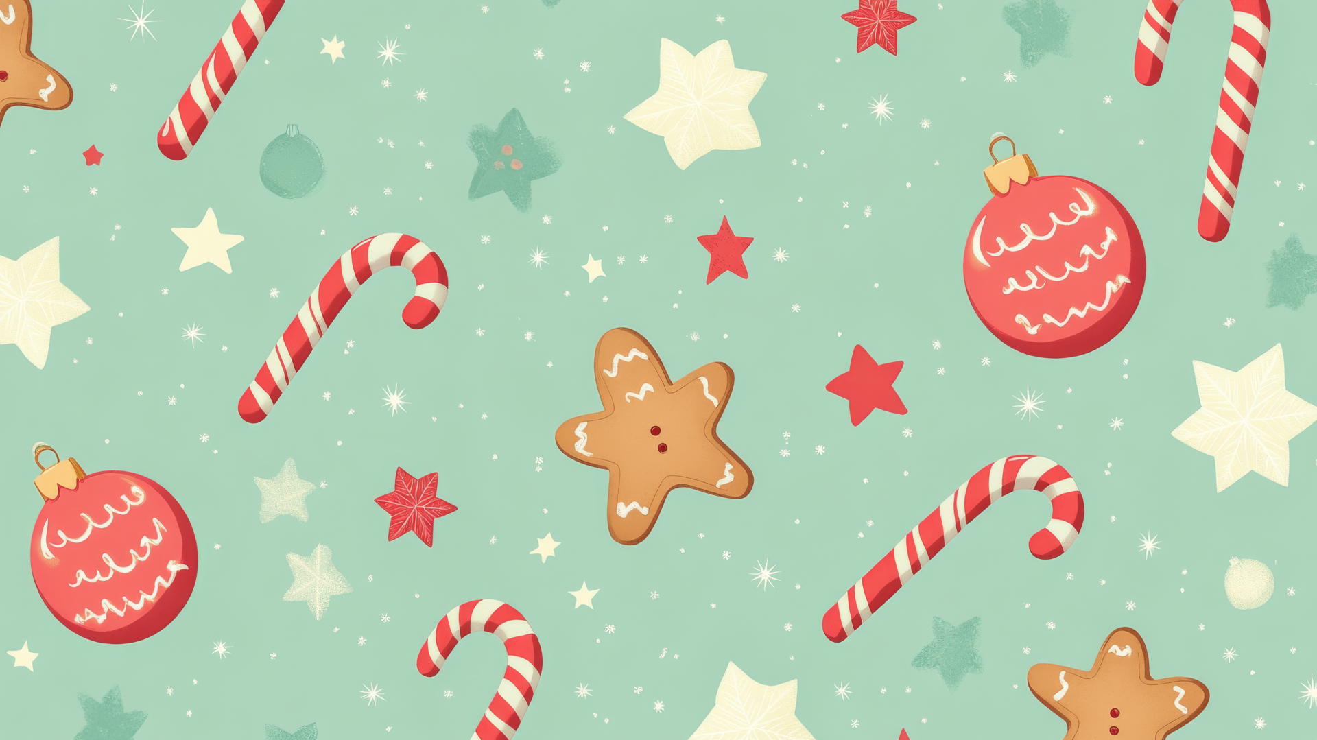 cute Christmas wallpaper preppy with candy canes, gingerbread cookies, and stars