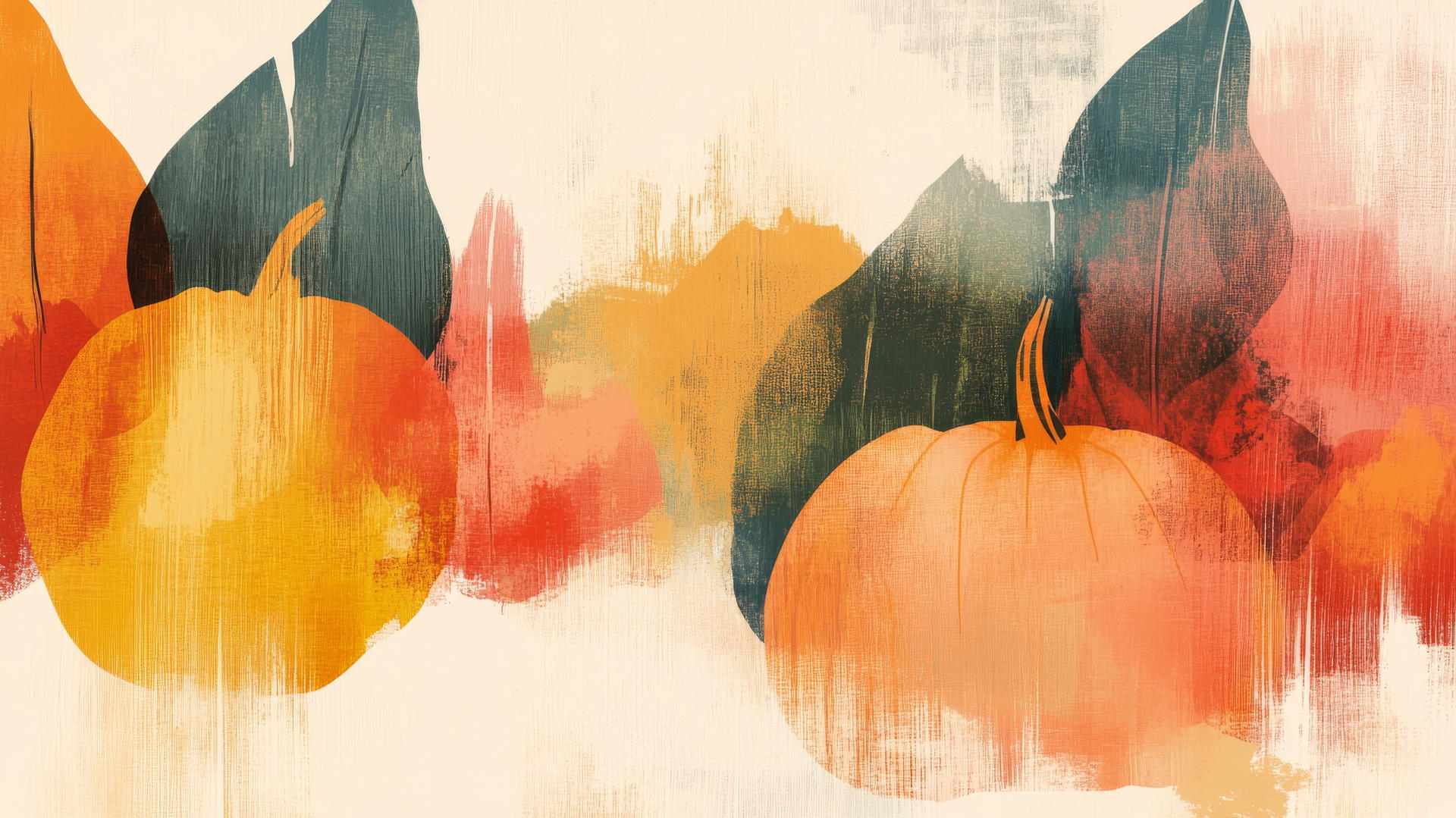 aesthetic thanksgiving wallpaper with pastel colors, pumpkins, and leaves