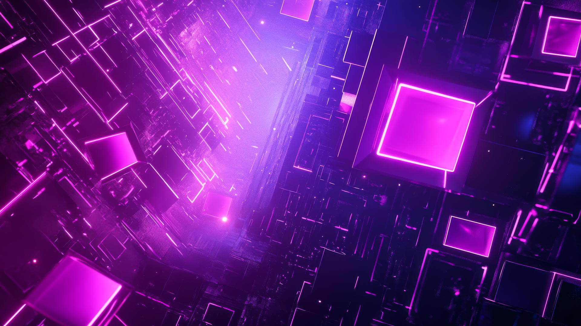 neon purple aesthetic wallpaper with glowing geometric shapes and lines on a dark background