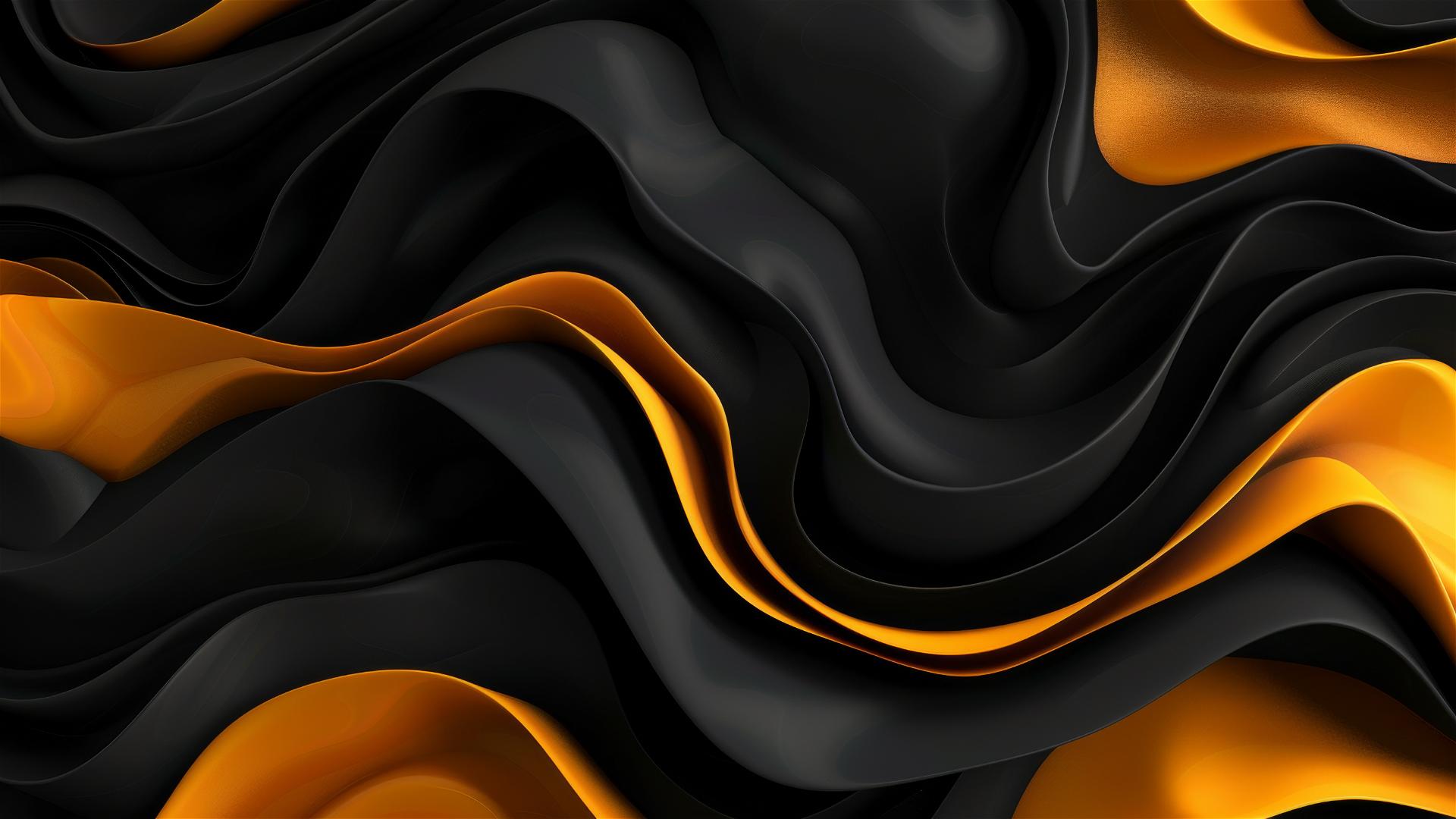 Minimalist flowing shapes in black and mustard