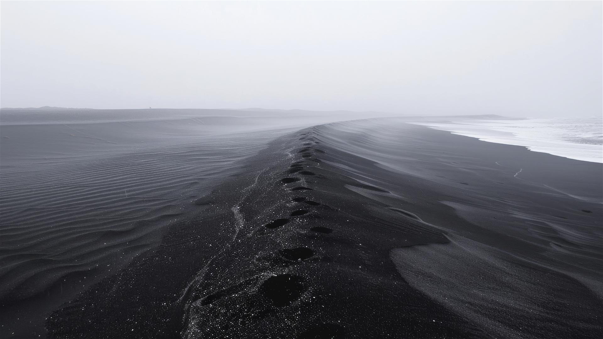 Minimalistic black sand desert landscape photo
