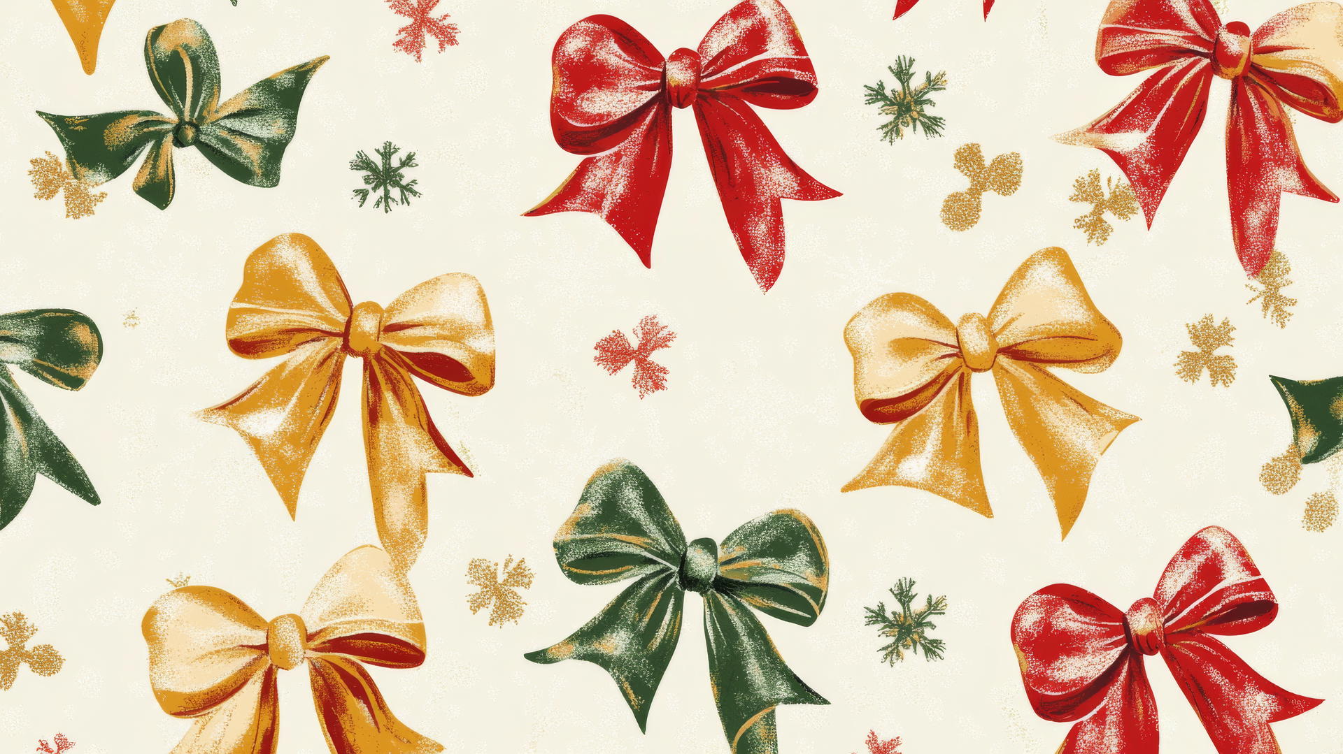 christmas wallpaper preppy with bows and bells in red, gold, green on cream background