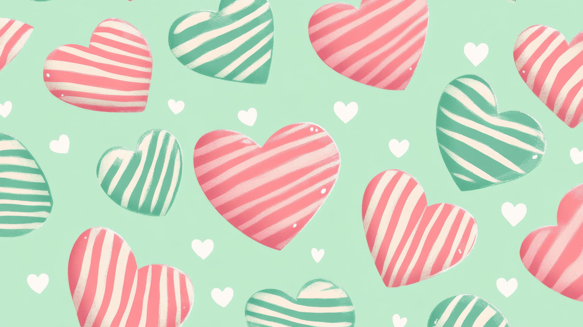 preppy wallpaper with pink and green striped hearts on minty background