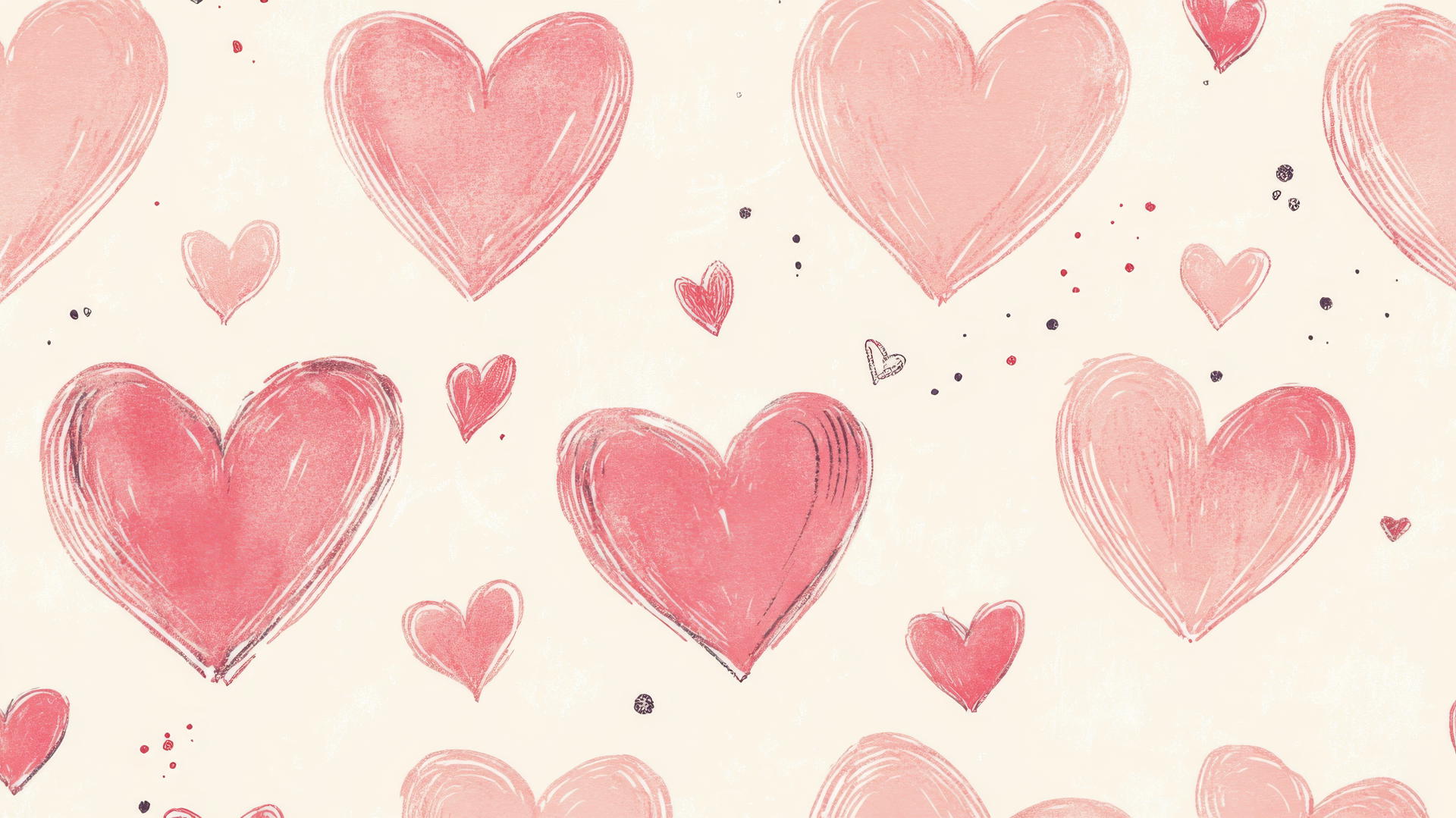 preppy wallpaper with pink hearts on a cream background in a hand-drawn style