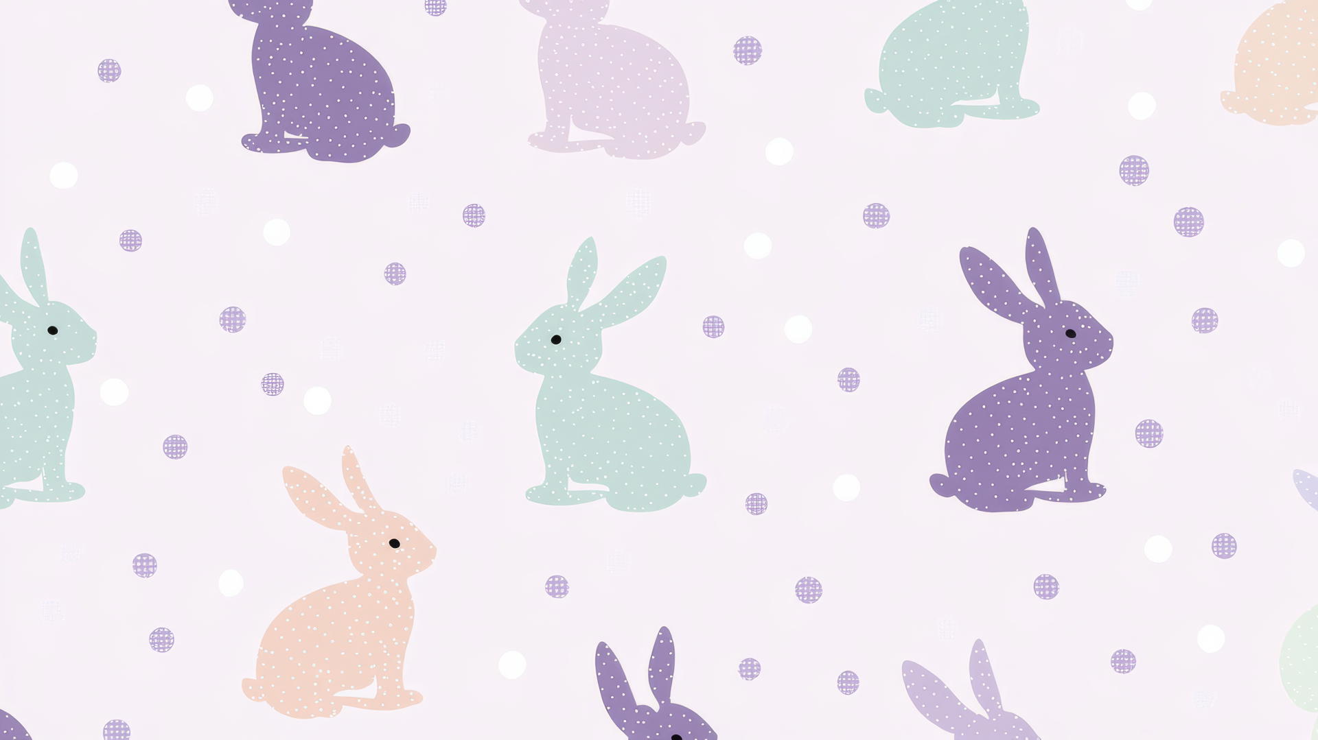 preppy Easter wallpaper of minimalist bunny silhouettes with pastel polka dots on lavender background