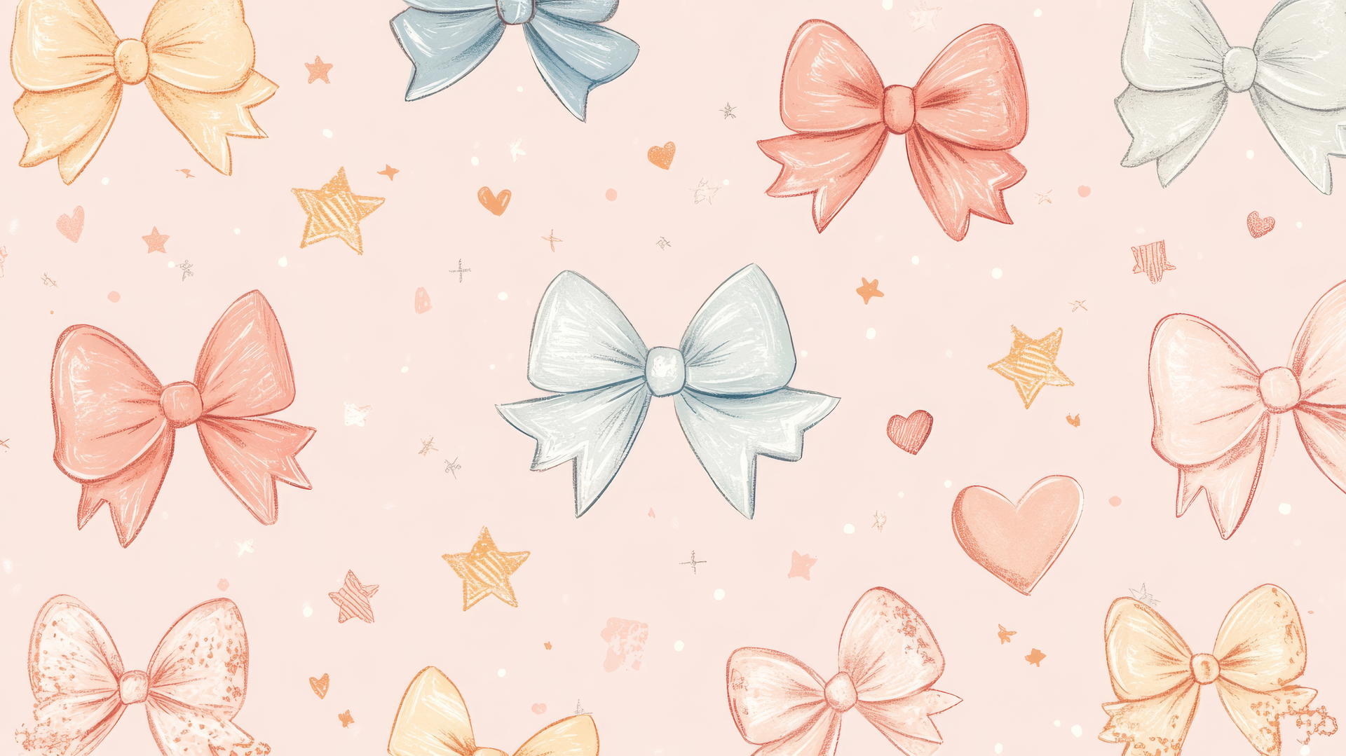 cute wallpapers for girls aesthetic with pastel-colored bows, hearts, stars on pink background