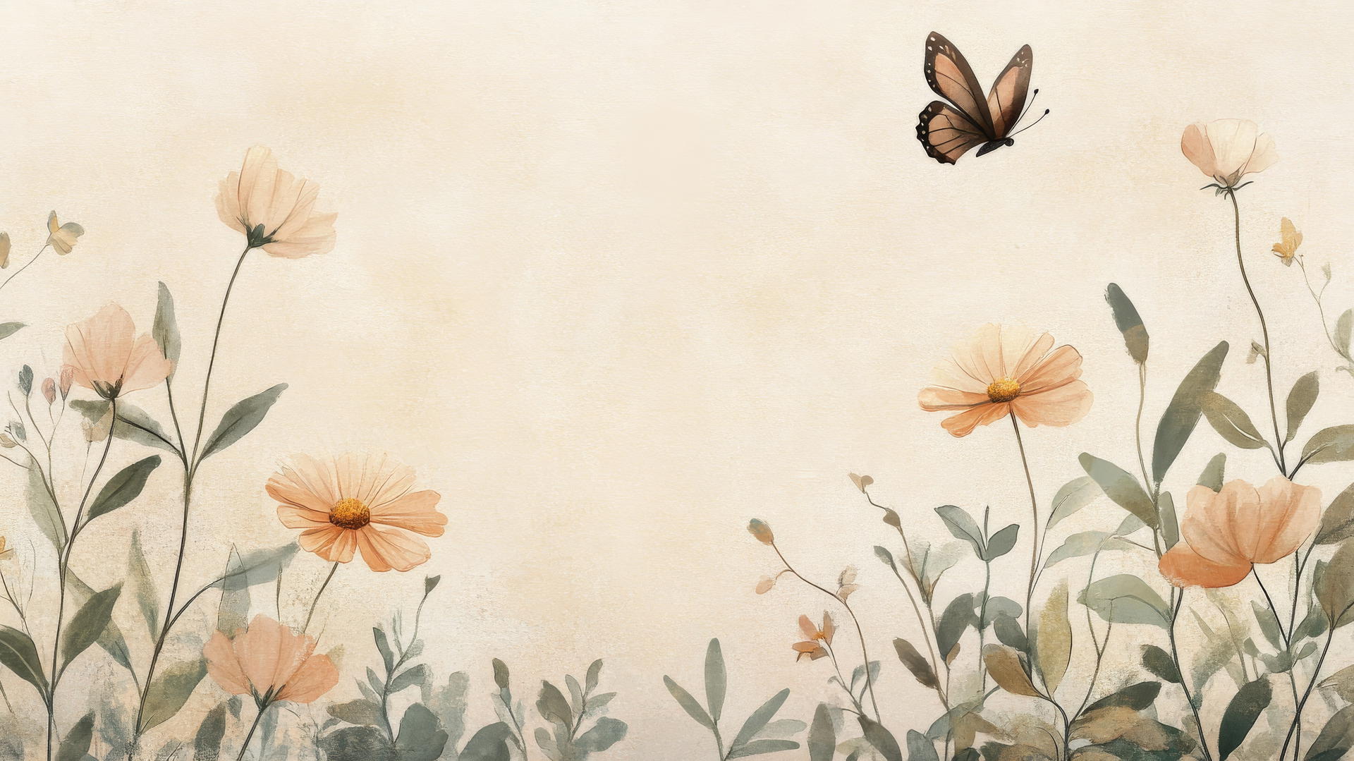 Cute wallpapers aesthetic with pastel flowers, leaves, and butterflies