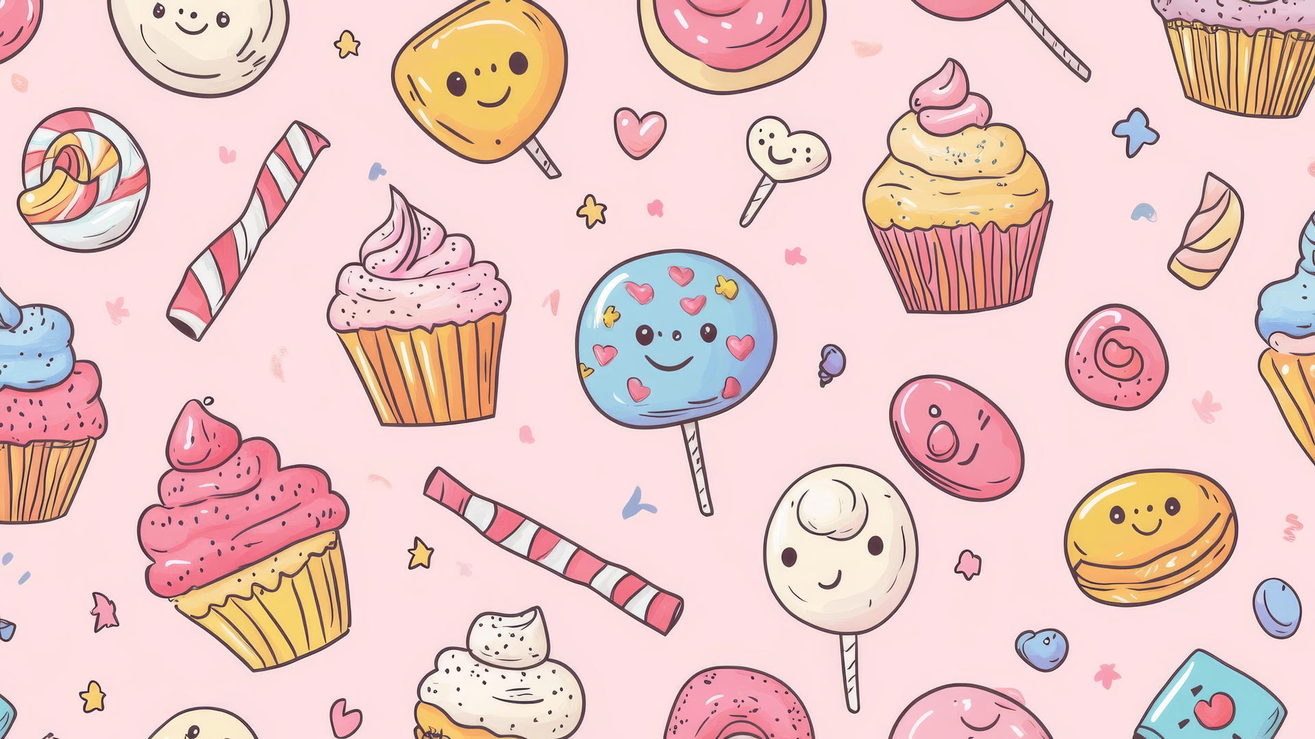 cute wallpapers for girls with sweets like cupcakes, lollipops, and donuts