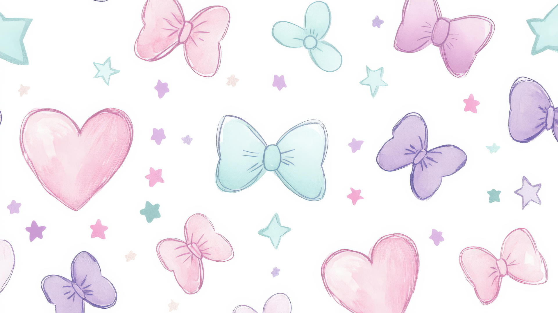 Cute wallpapers for girls with hand-drawn hearts, stars, and bows in soft colors.