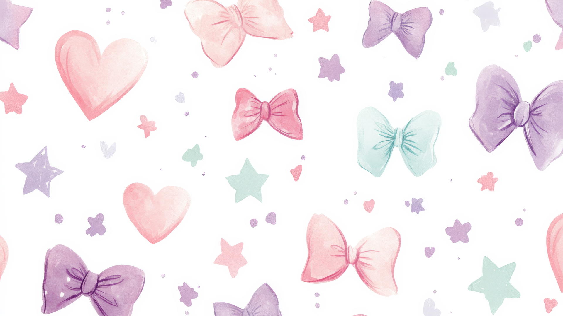 cute wallpapers for girls with hearts, stars, and bows in pink, purple, and mint on white