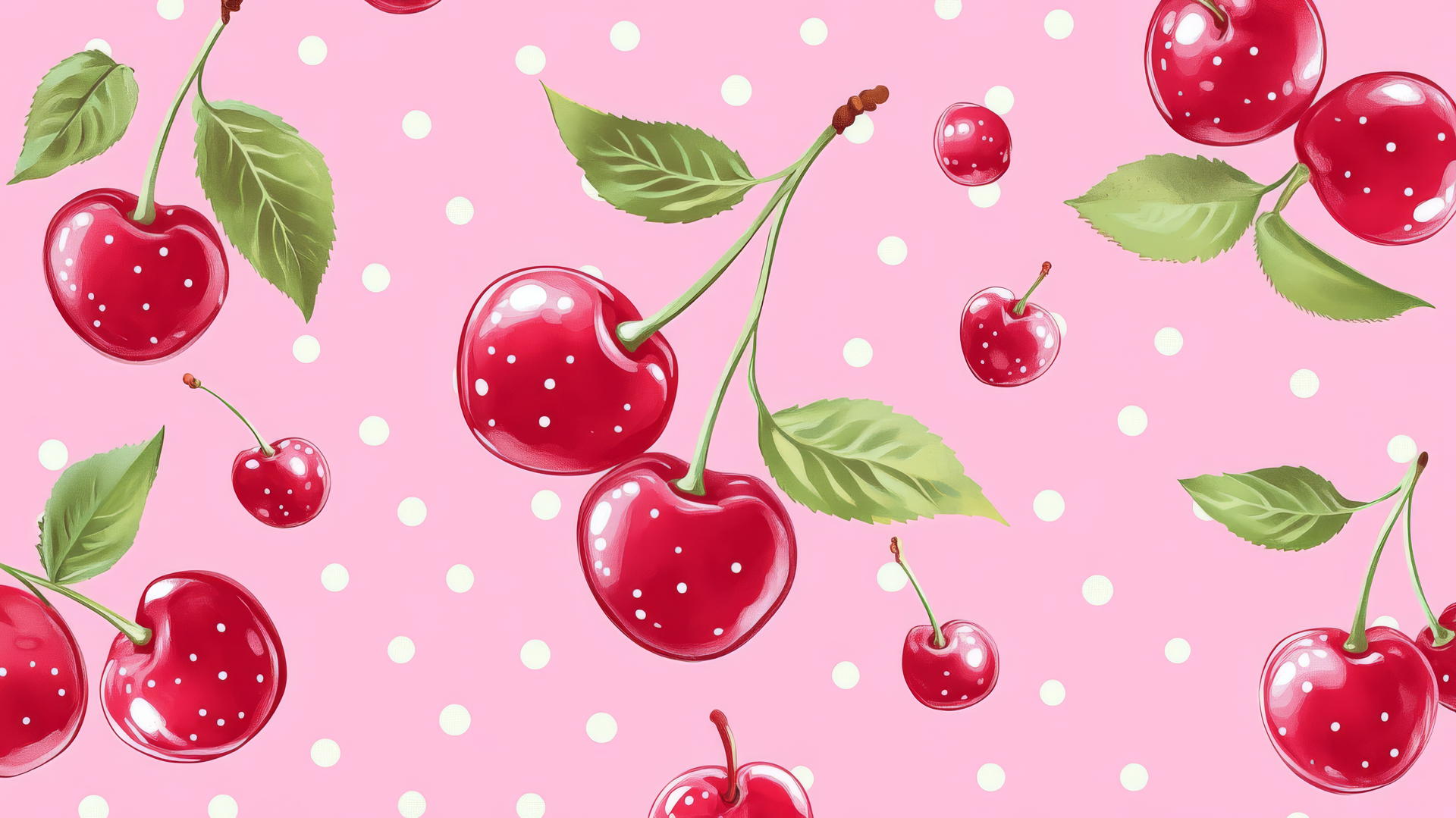 cute hot pink wallpaper with cartoon cherries and polka dots