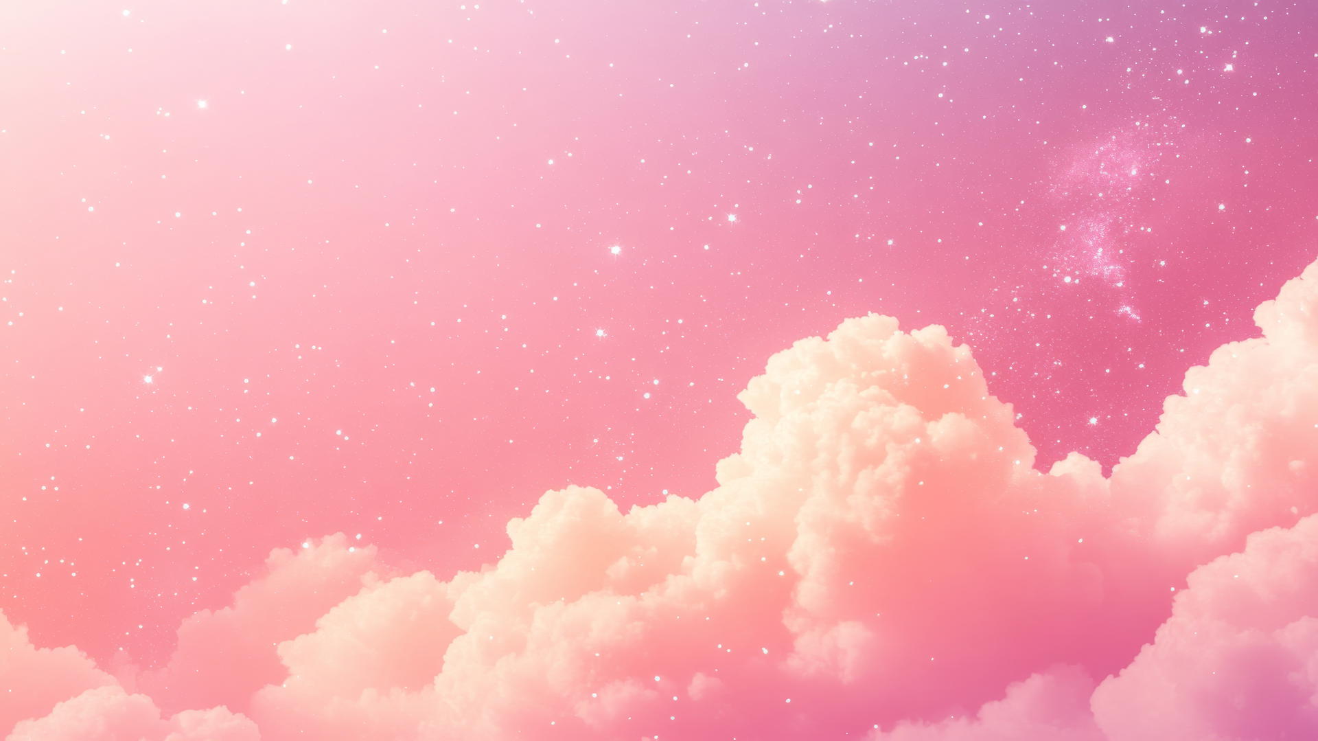 aesthetic cute pink wallpaper with pastel clouds and tiny stars