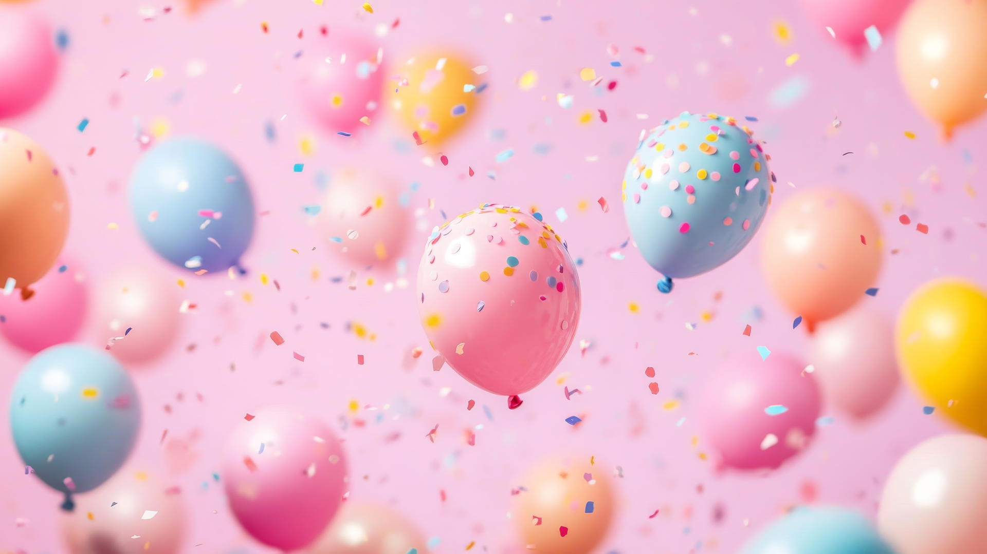 Pink wallpaper cute, tiny pastel balloons, and confetti