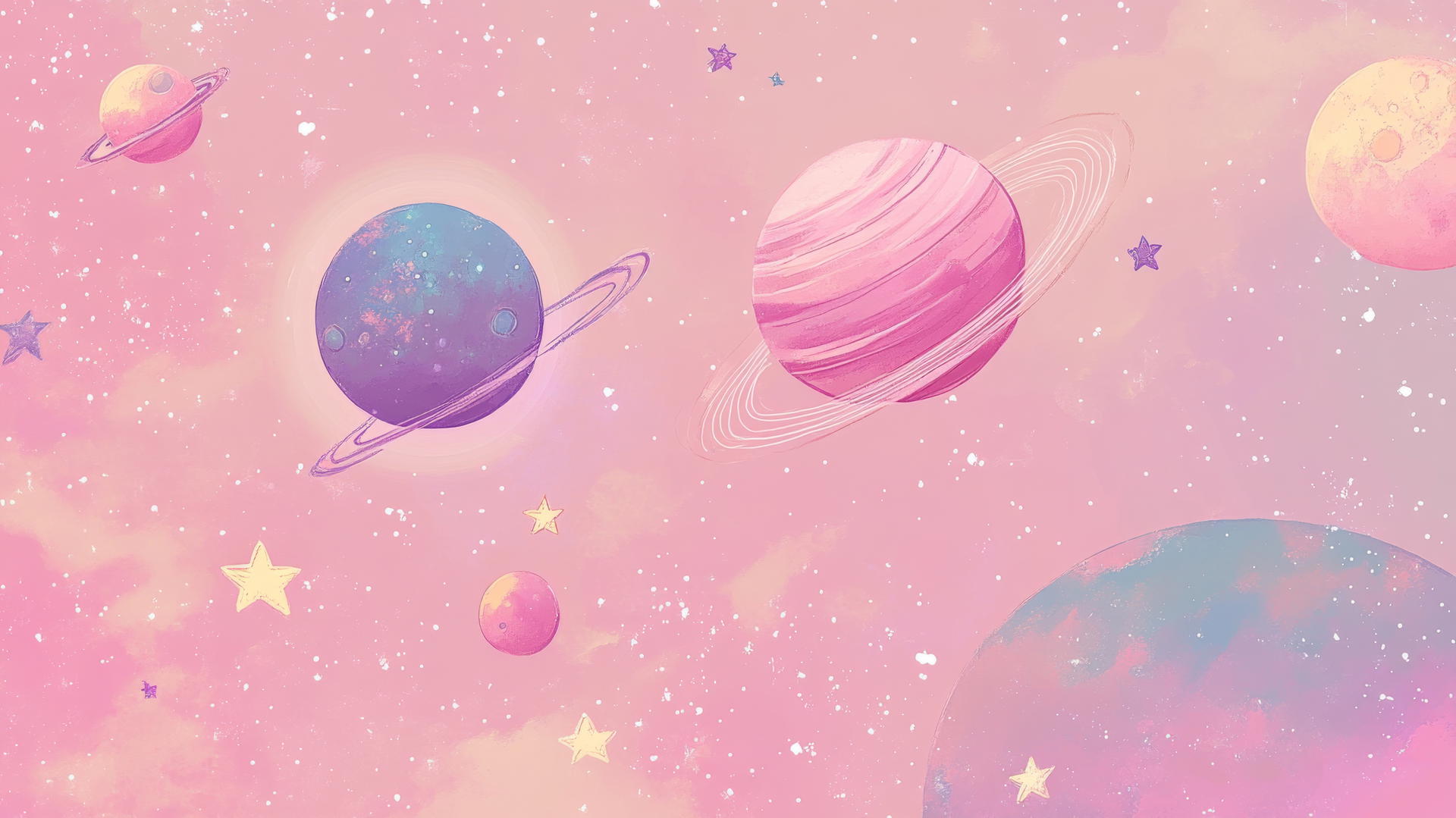 cute pink aesthetic wallpaper with hand-drawn planets and stars