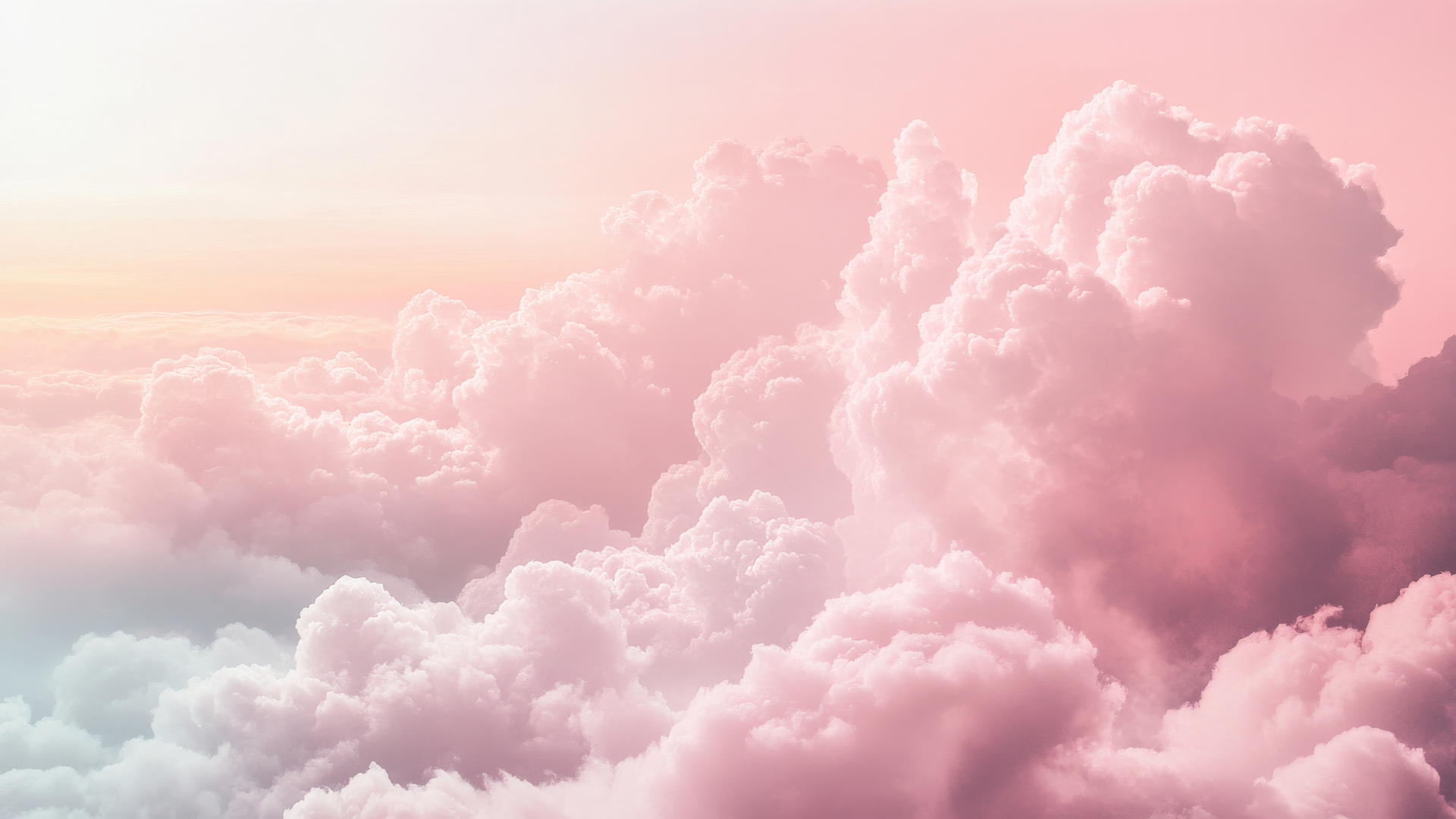 light pink wallpaper with dreamy cloudscape, fluffy clouds in gradient sky