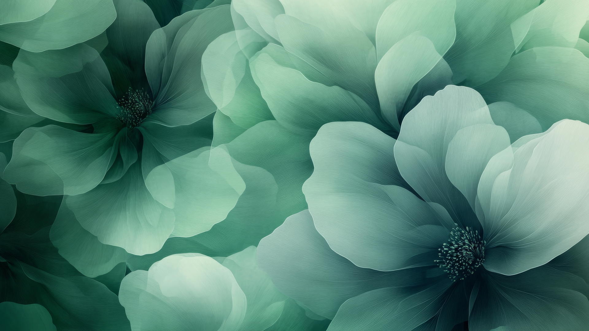 Modern abstract green floral wallpaper with oversized petals