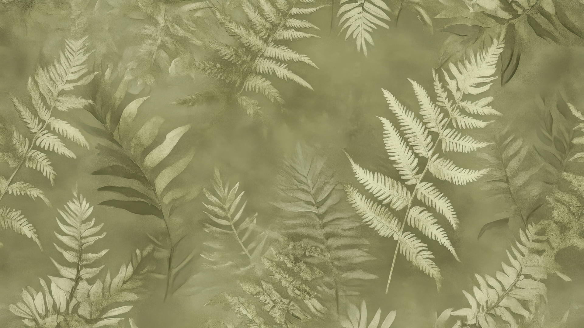 olive green wallpaper with intricate vintage ferns and vines pattern
