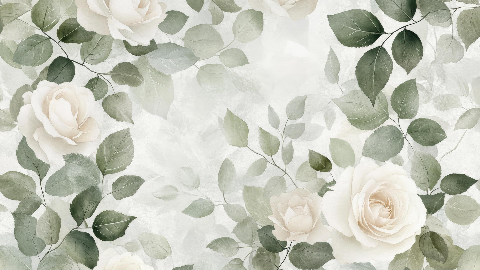 delicate floral aesthetic green wallpaper with roses and leaves