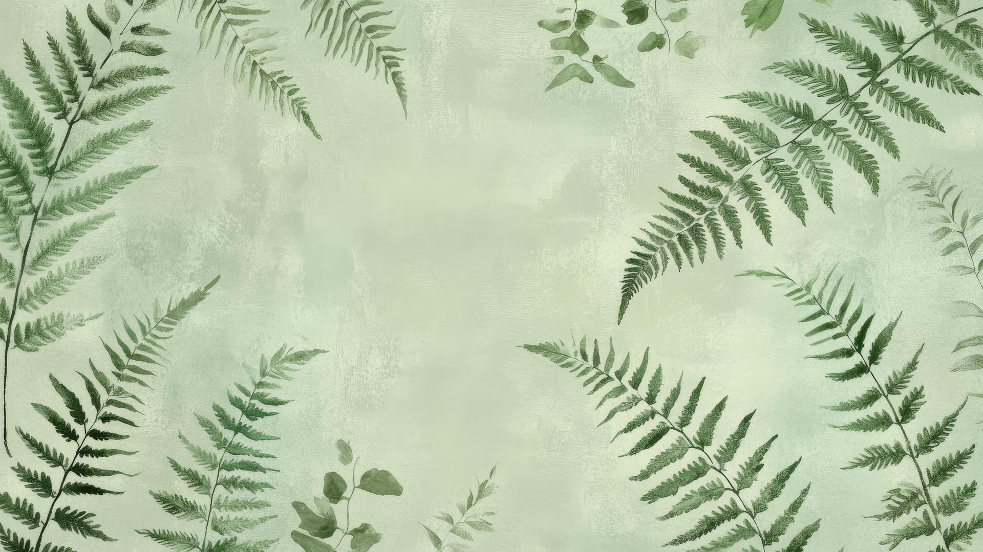 light green wallpaper with delicate fern fronds and leafy vines