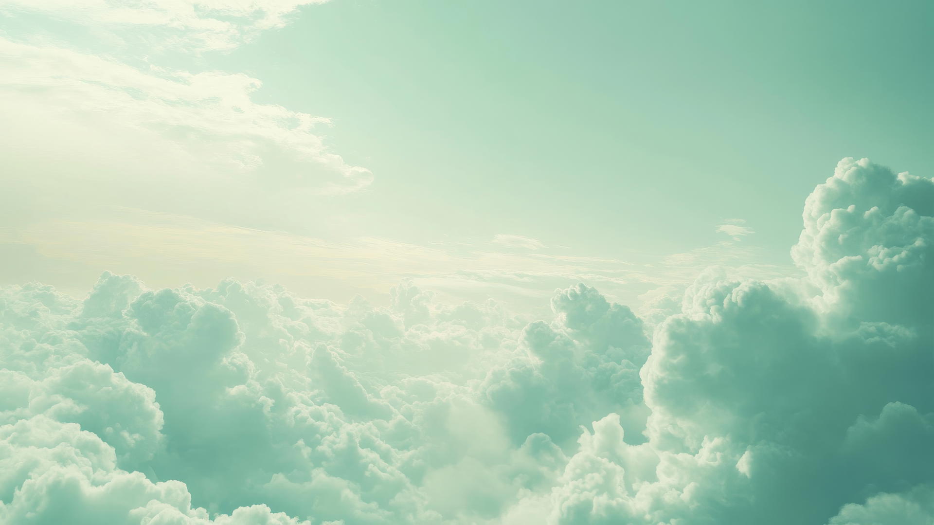 Sage green aesthetic wallpaper with soft clouds and gentle sunlight