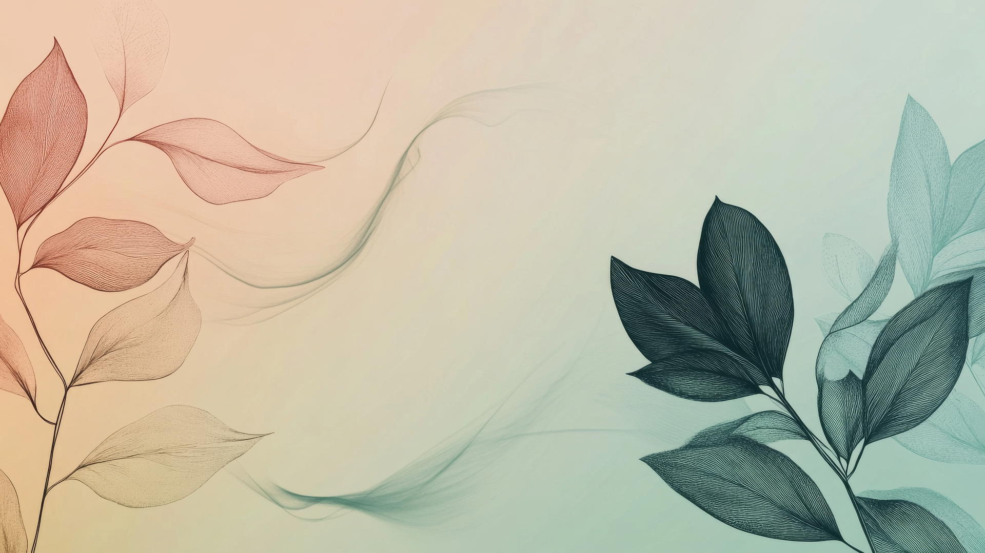 Green aesthetic wallpaper with minimalist line art of leaves and plants on a gradient background