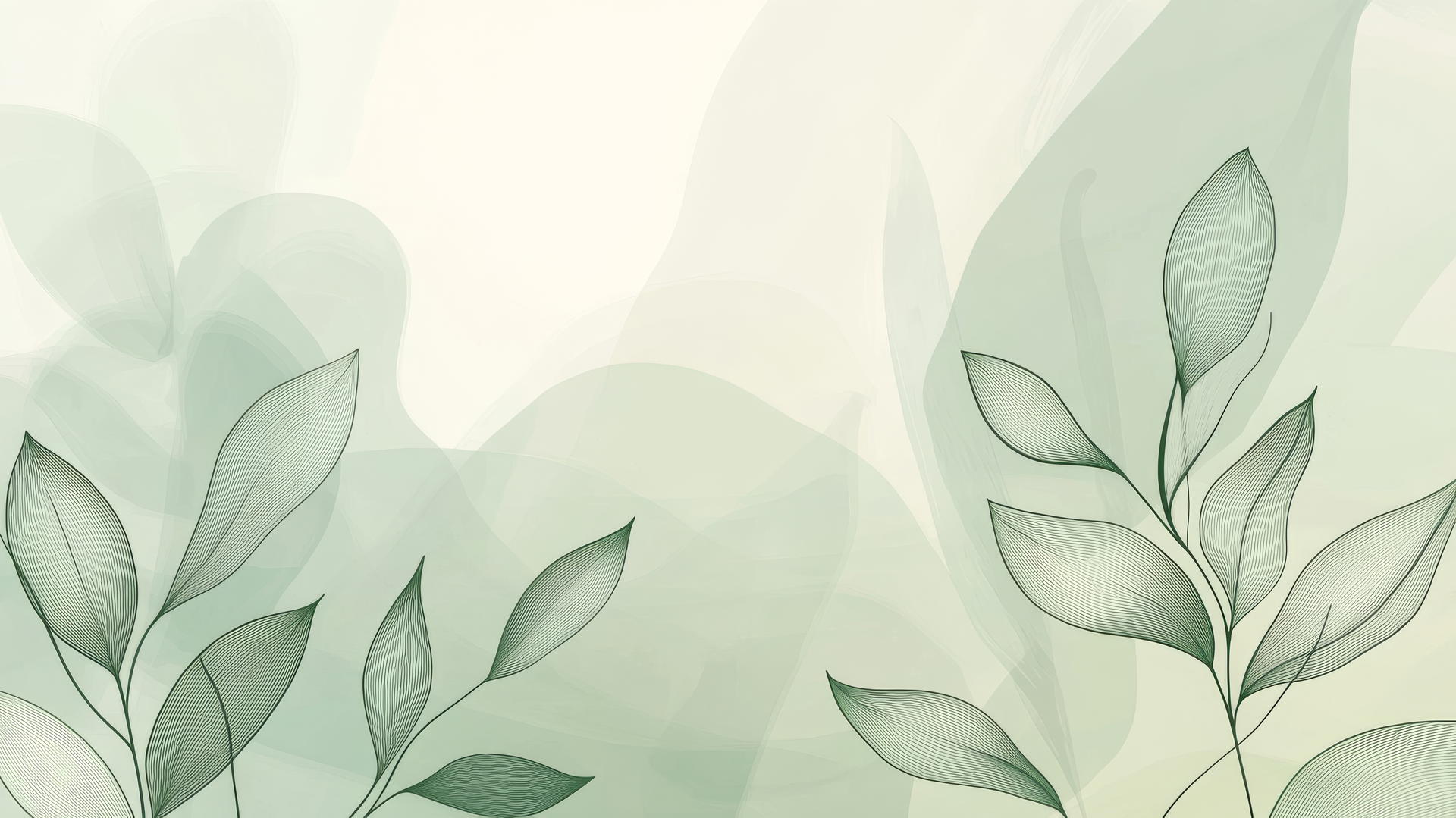 green aesthetic wallpaper featuring minimalist line art of leaves and plants
