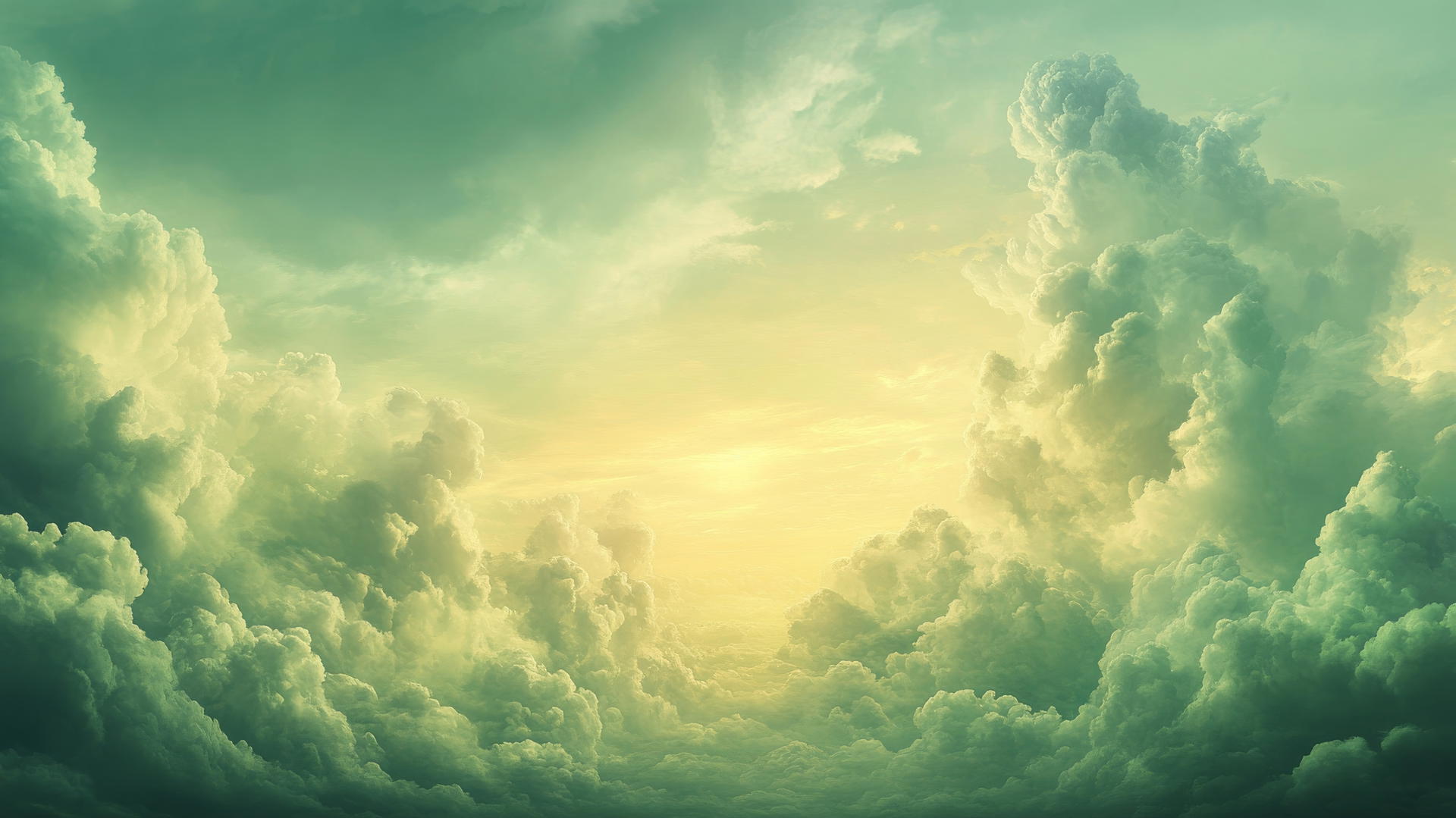Sage green wallpaper with soft clouds and golden sunset